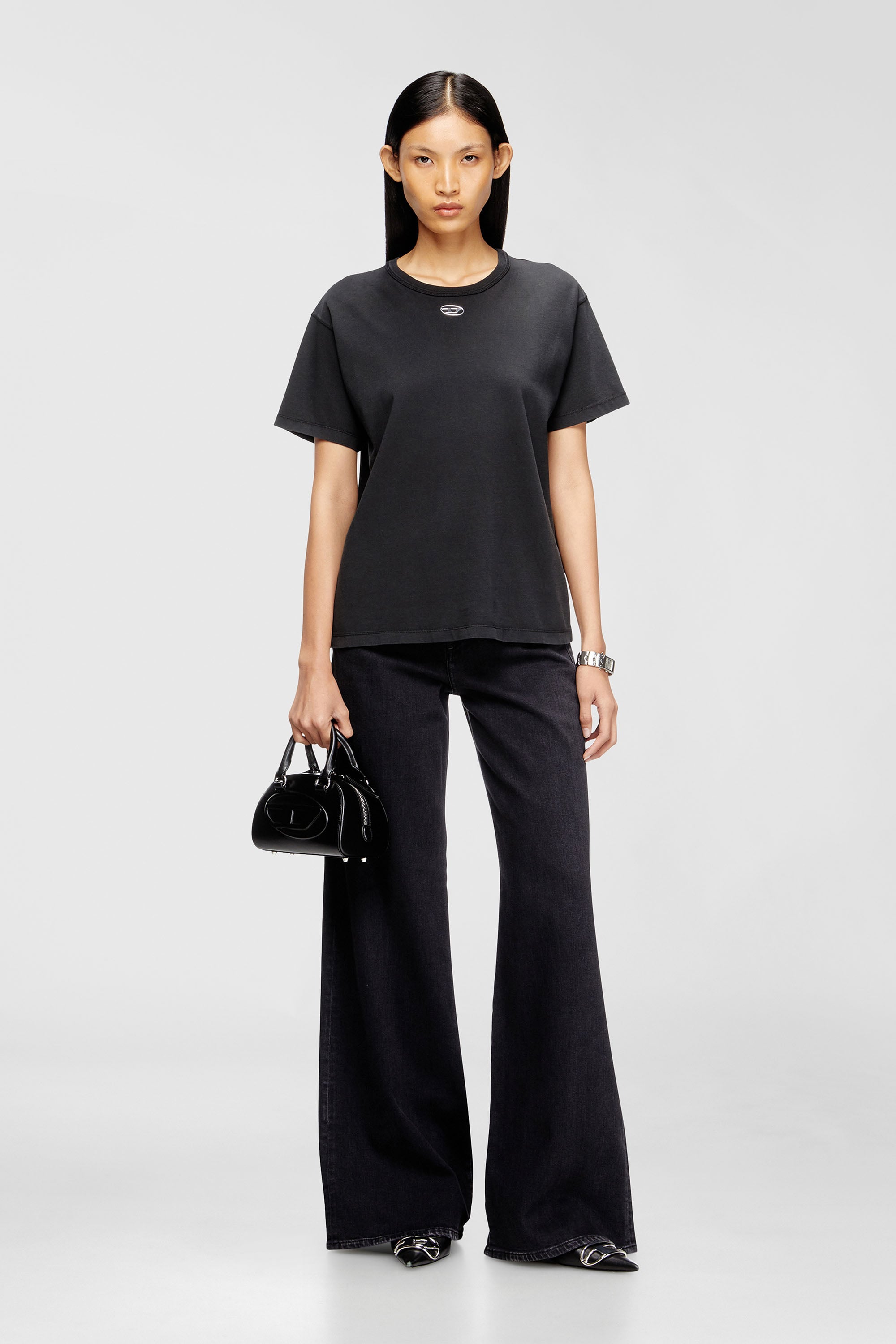 Diesel - T-NORMY-OD-S1, Woman's Cotton T-shirt with metallic Oval D in Black - 2