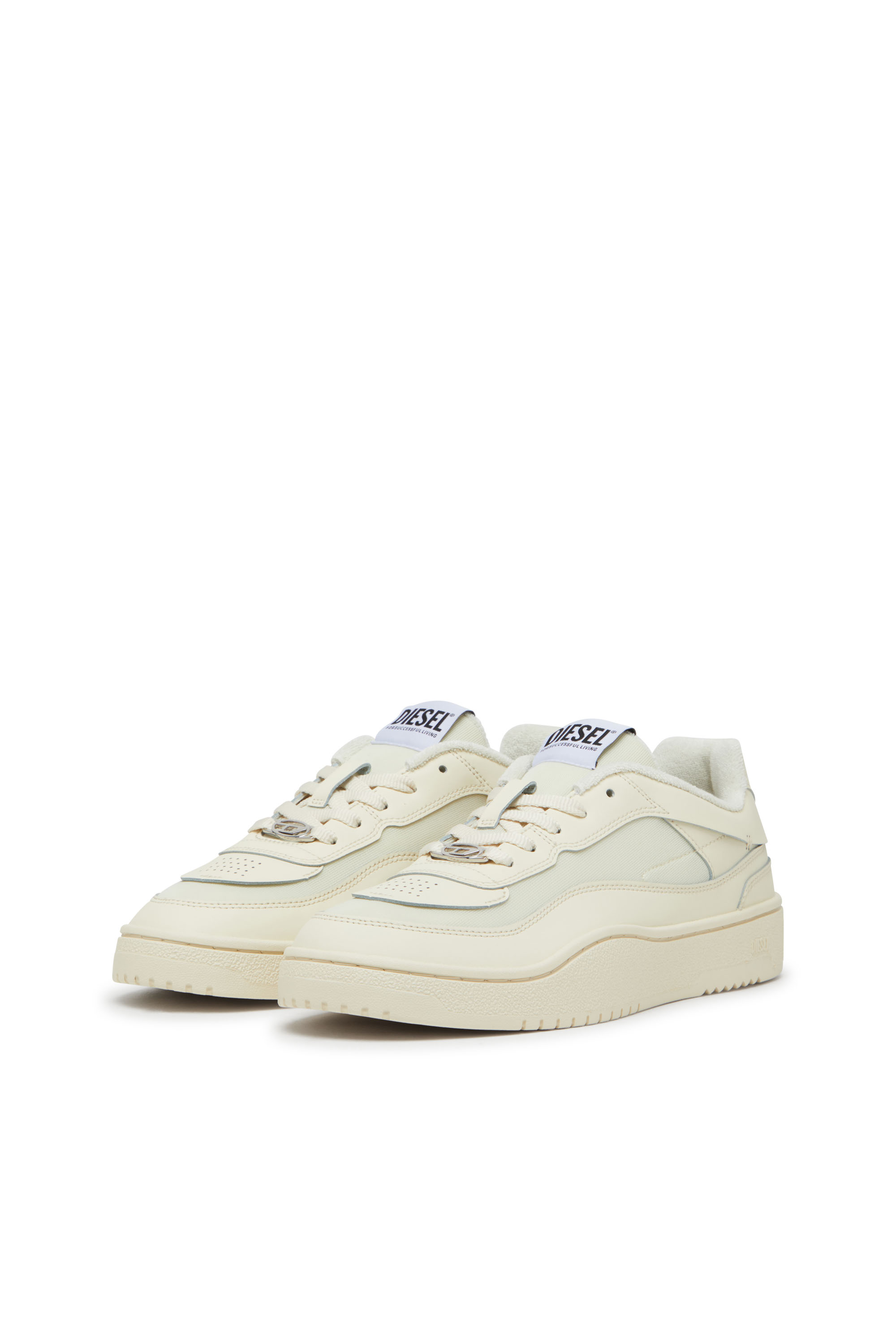 Diesel - S-OVAL SKATE LOW, Man's Fabric-panelled leather sneakers in Beige - 8