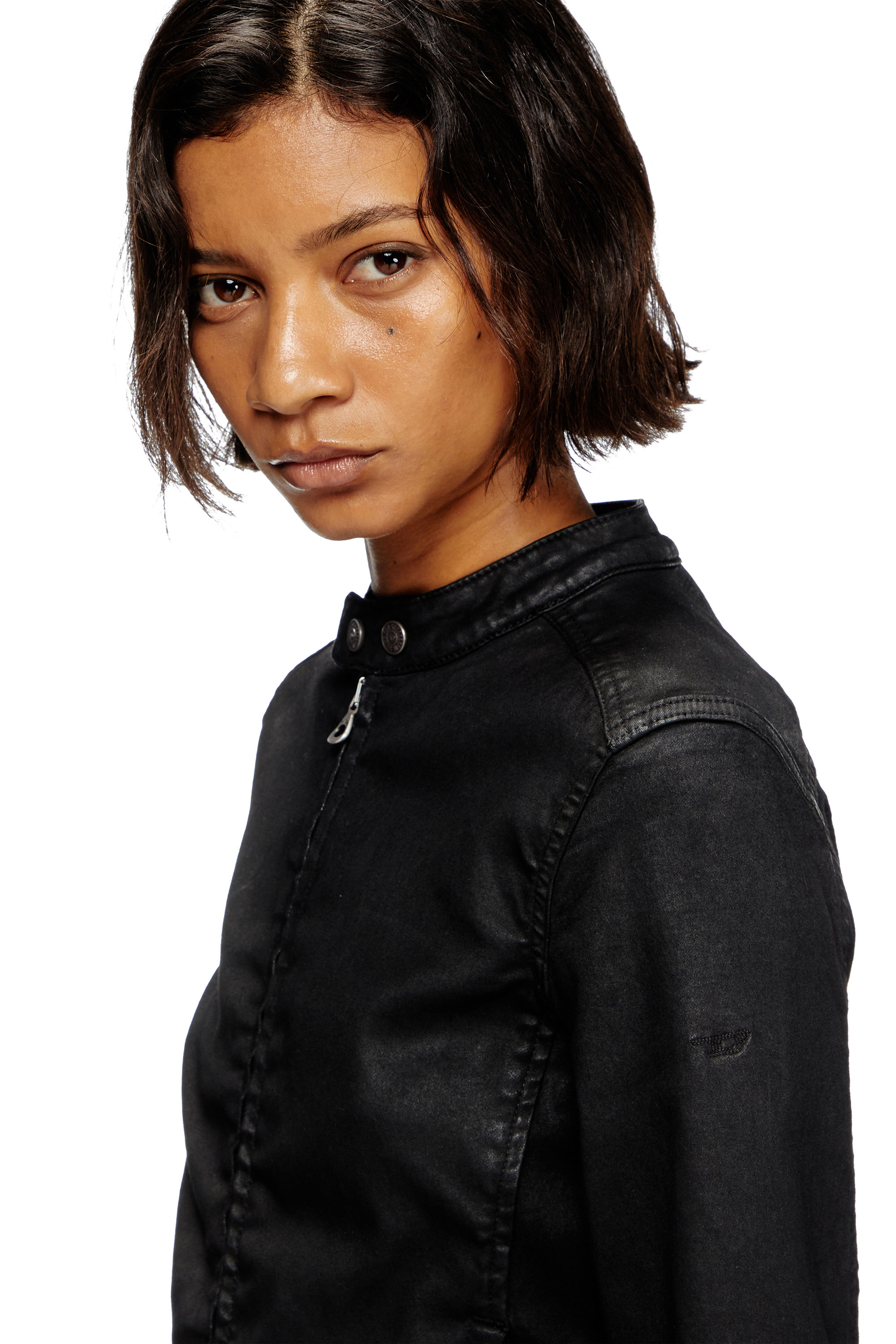 DE-MORNIN JOGG, Black Diesel - DE-MORNIN JOGG, Woman's Moto jacket in coated denim in Black - 5