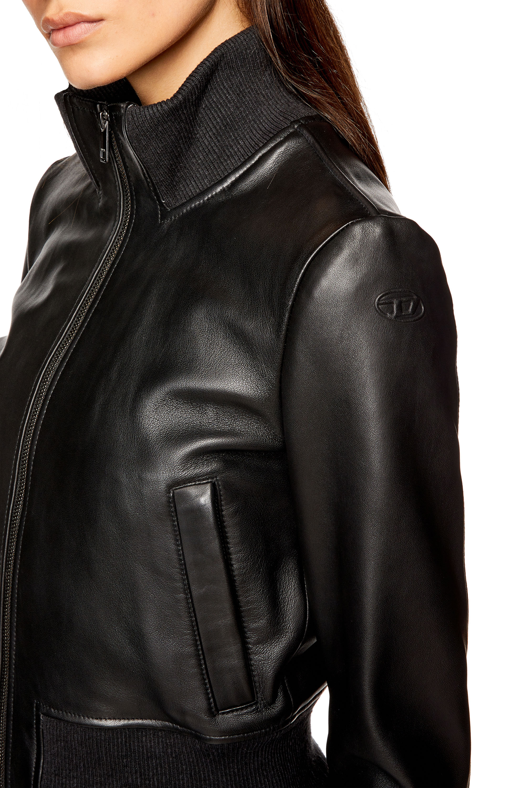 L-HUNG, Black Diesel - L-HUNG, Woman's Bomber jacket in waxed leather in Black - 5
