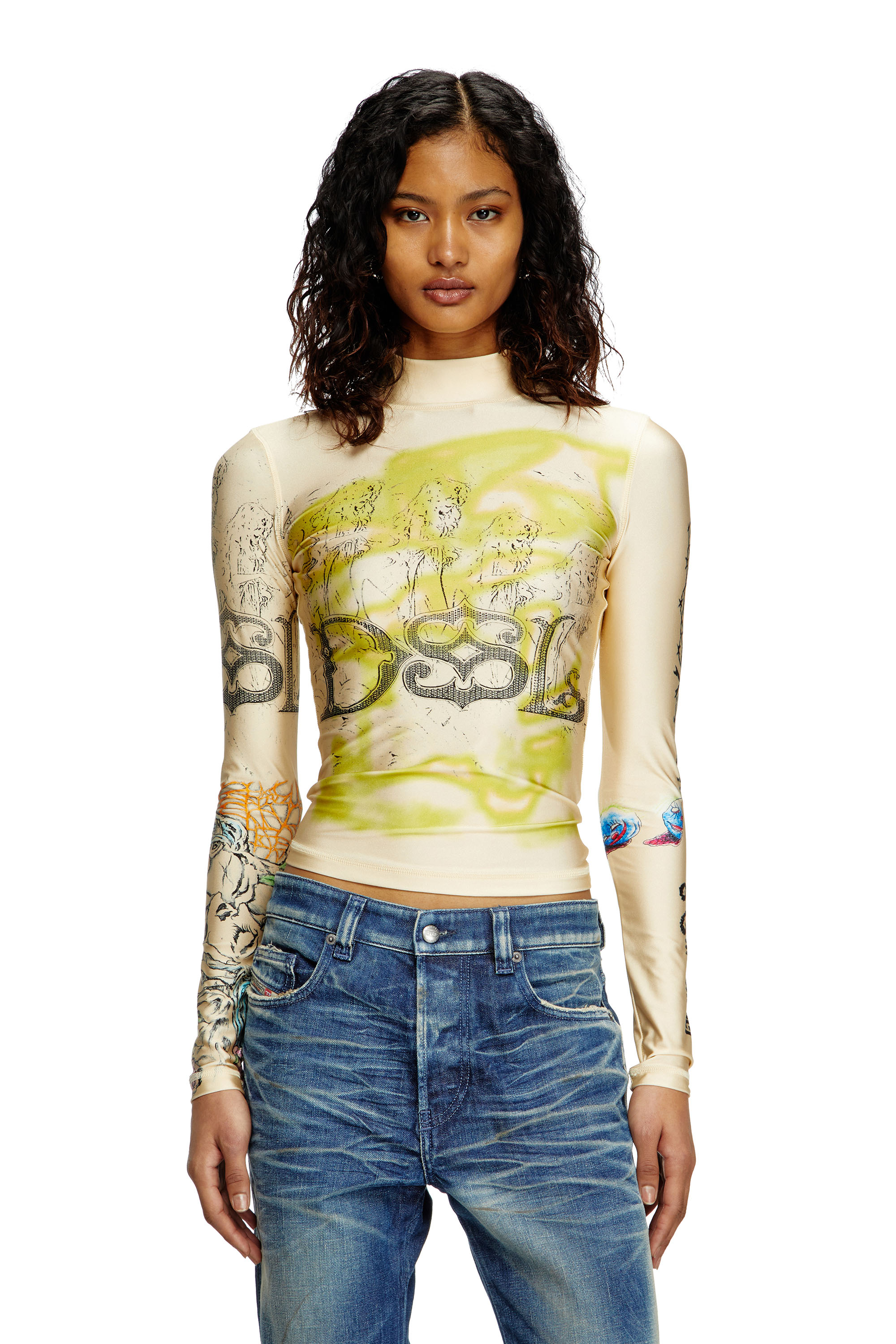 Diesel - T-IMUN, Woman's Turtleneck top with tattoo print in null - 1