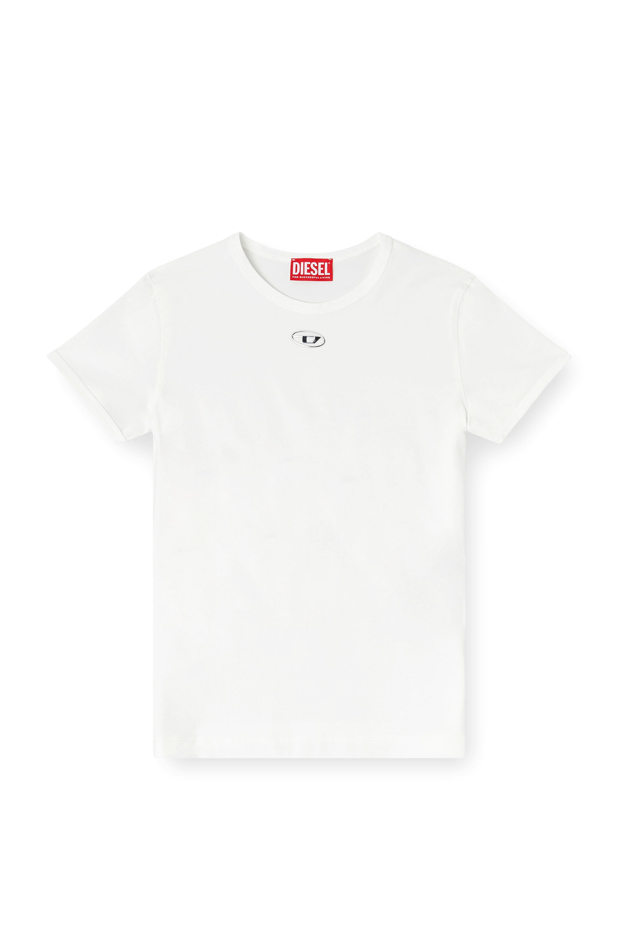 Diesel - T-UNCUTIESLONG-OD, Woman's Slim T-shirt with metallic Oval D in White - 2