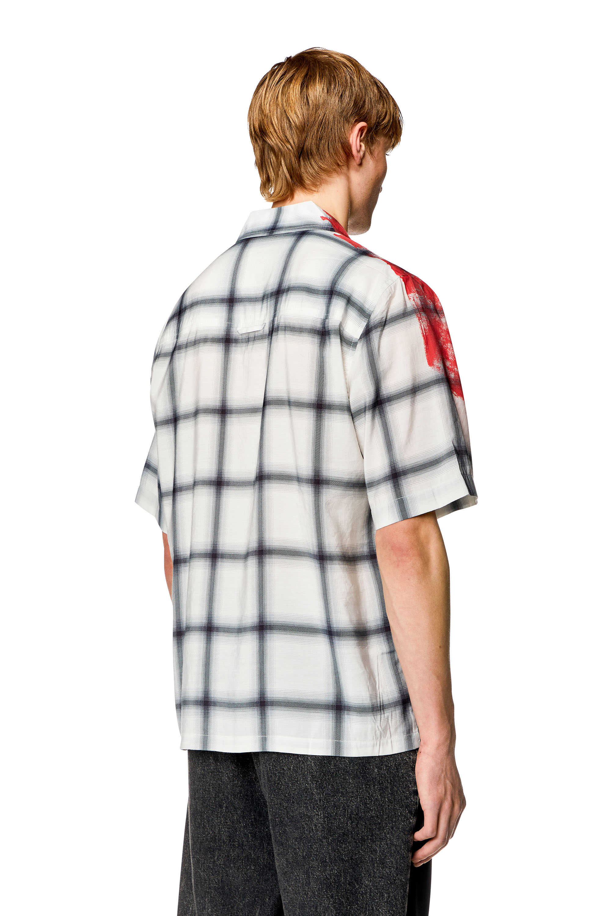 Diesel - S-NABIL, Man's Check bowling shirt with fading logo in White/Red - 4