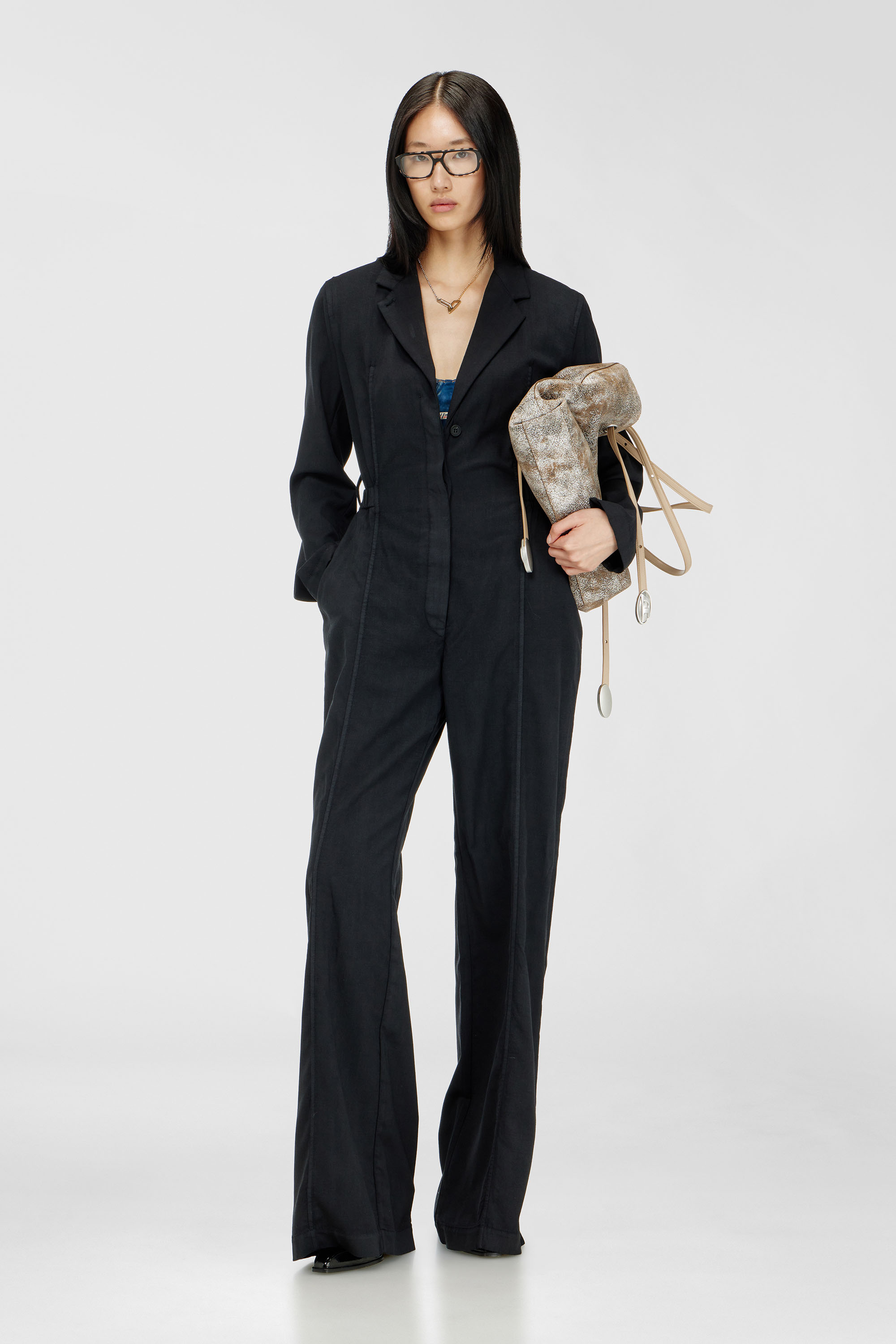 Diesel - J-AEL, Woman's Belted blazer jumpsuit in stretch wool in Black - 2