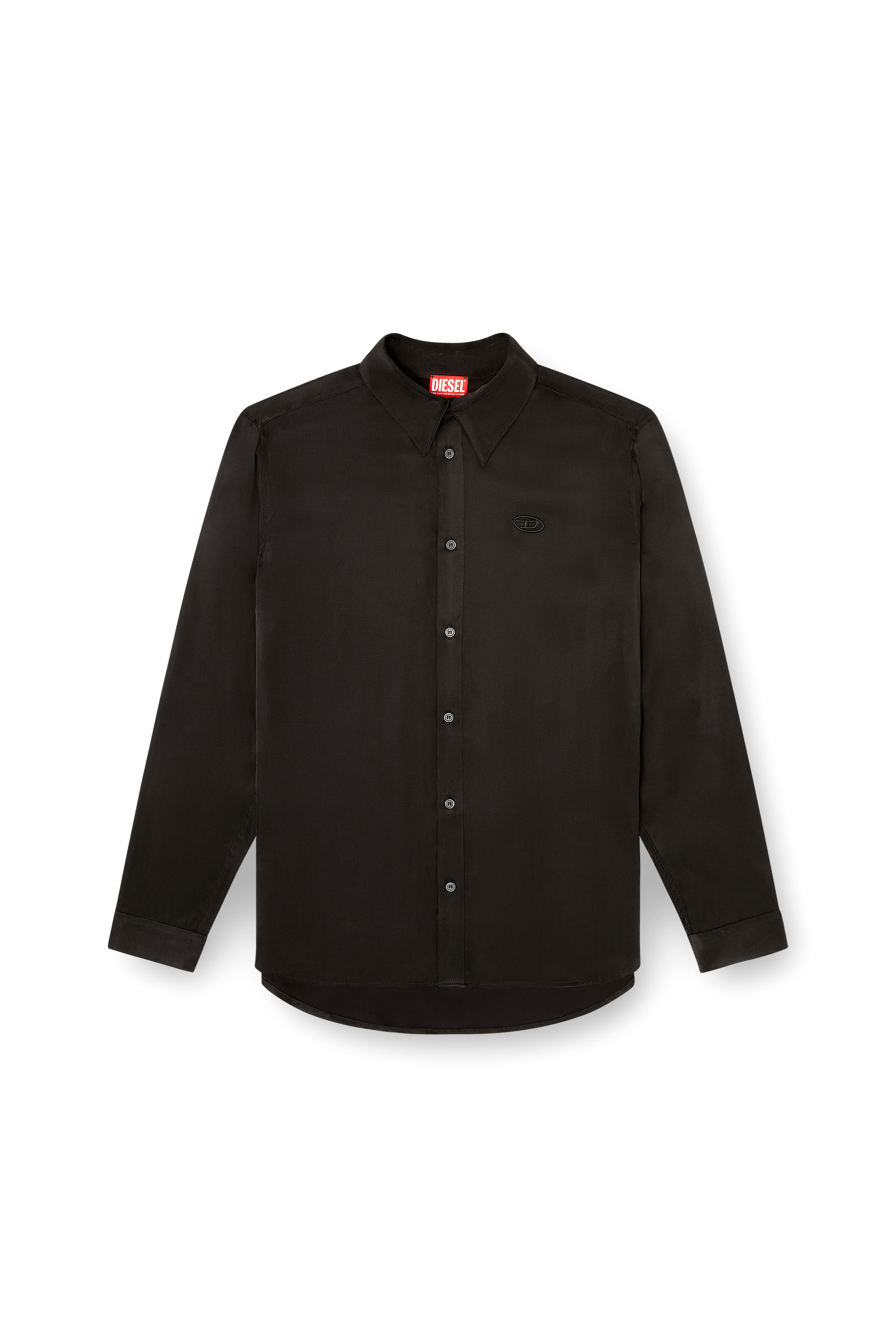 S-SIMPLY-AJFU, Black Diesel - S-SIMPLY-AJFU, Man's Cupro shirt with embroidered logo in Black - 2