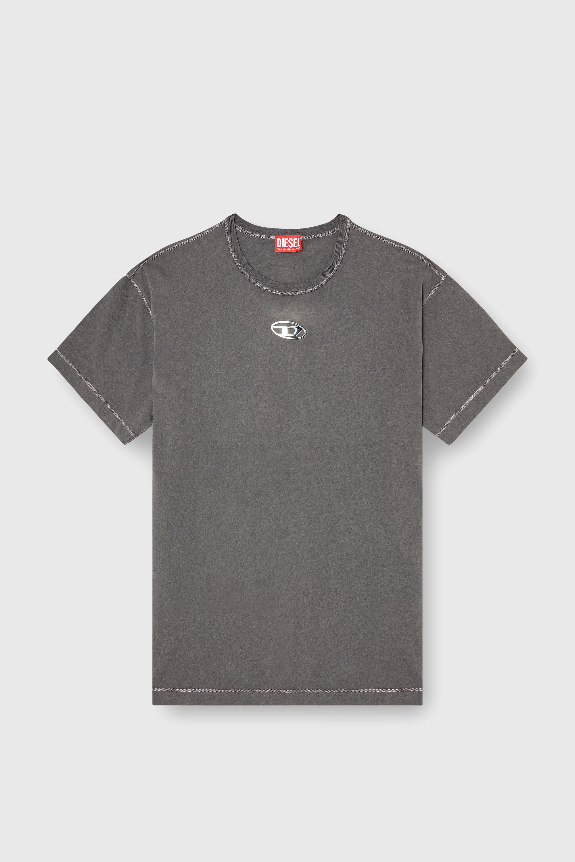 Diesel - T-NORM-IOD, Man's Light cotton T-shirt with metallic Oval D logo in Grey - 2