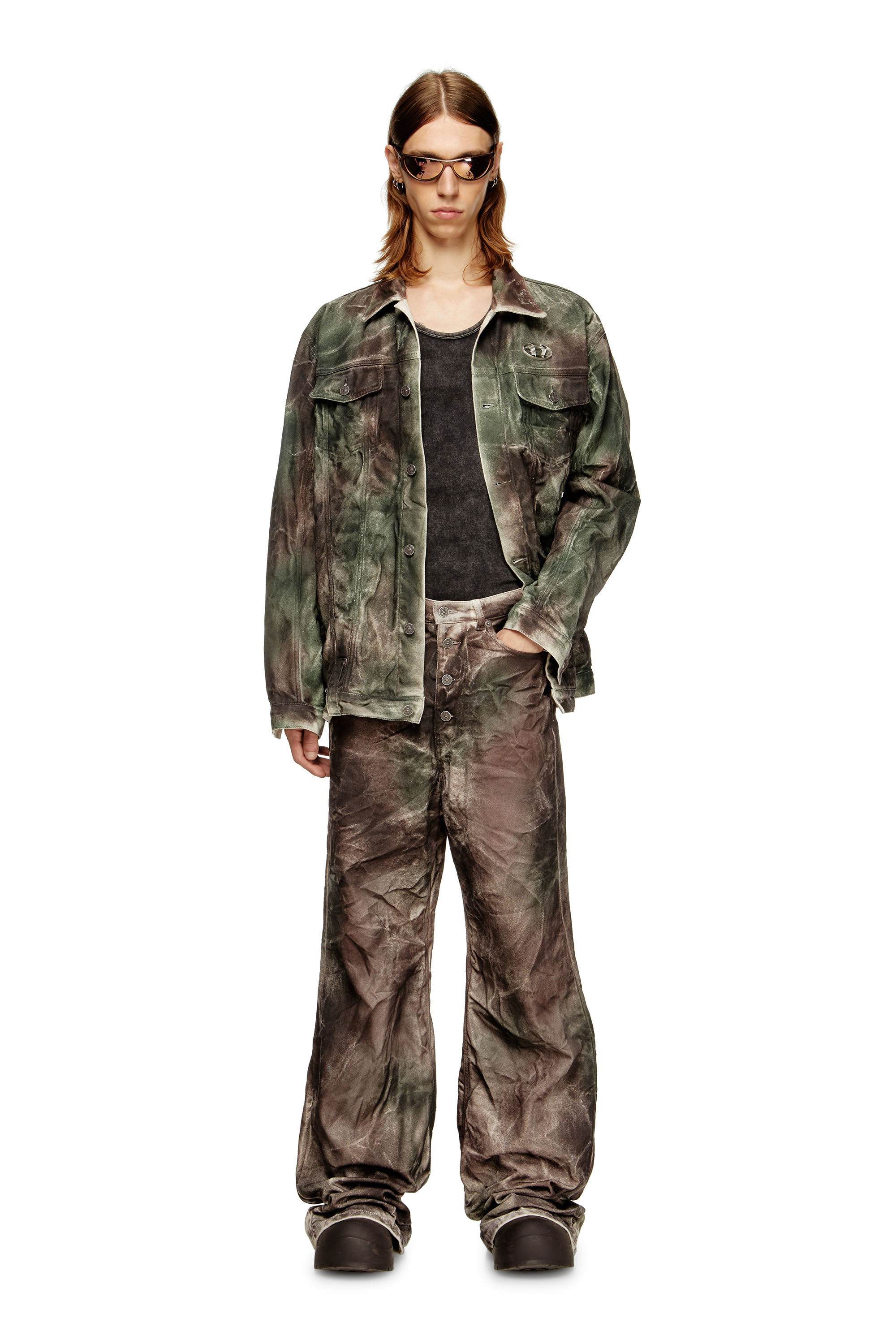 P-THUG-PANT, Brown/Green Diesel - P-THUG-PANT, Unisex's Pants in crinkled camo canvas in Brown/Green - 1