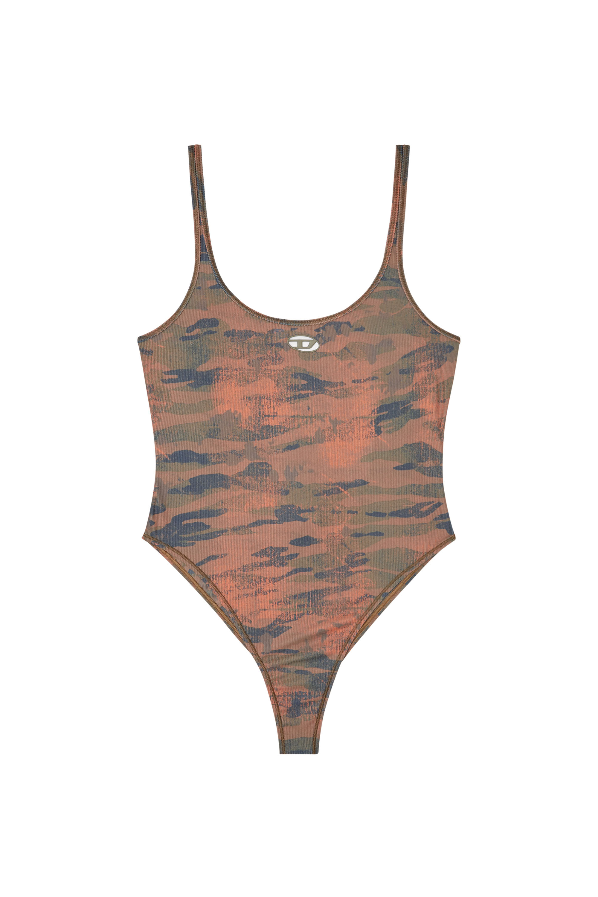 UT-BODY-UTLT, Brown Diesel - UT-BODY-UTLT, Woman's Camo swimsuit with cut-out logo in Brown - 5