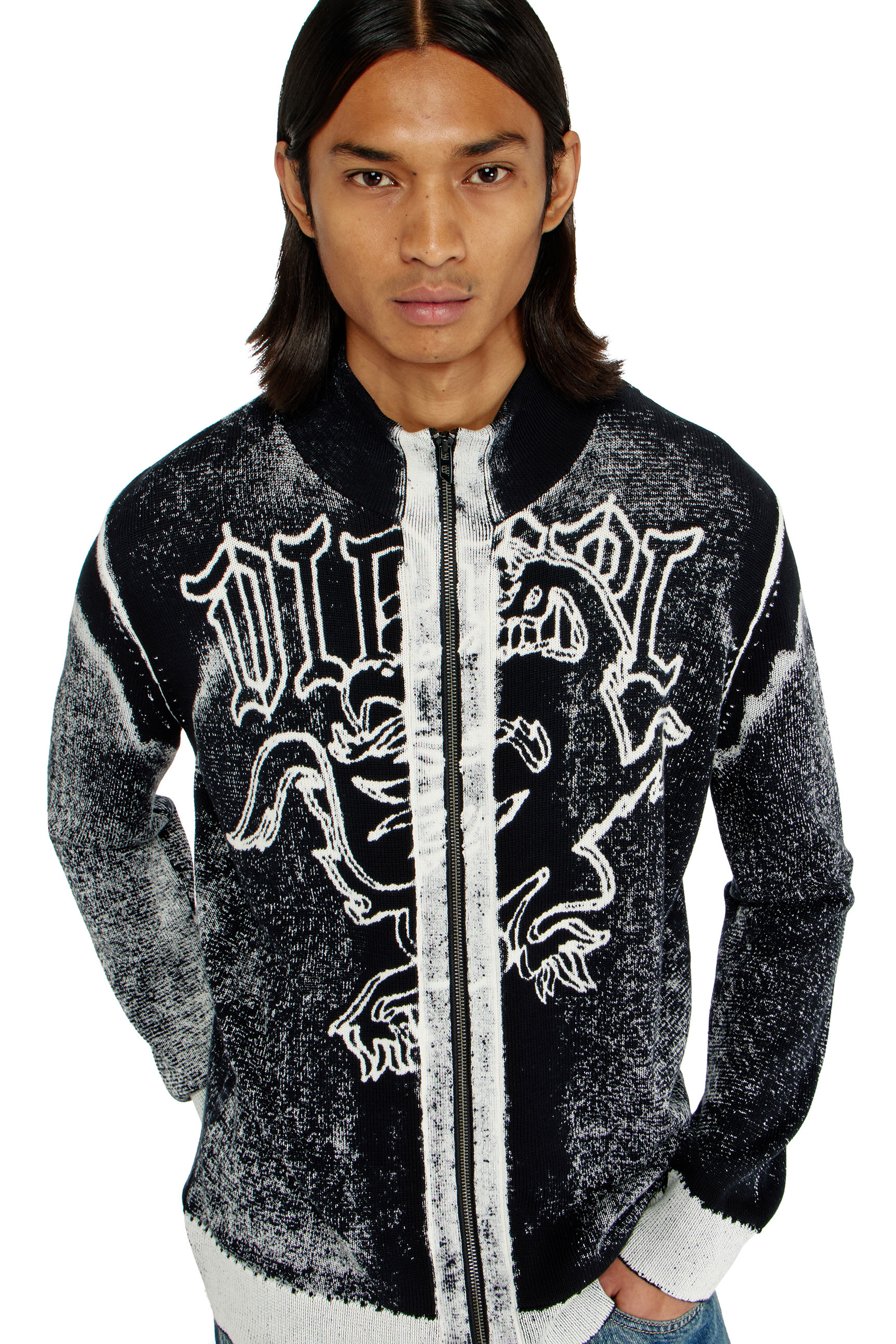 Men's Treated zip cardigan with griffin motif | Multicolor | Diesel