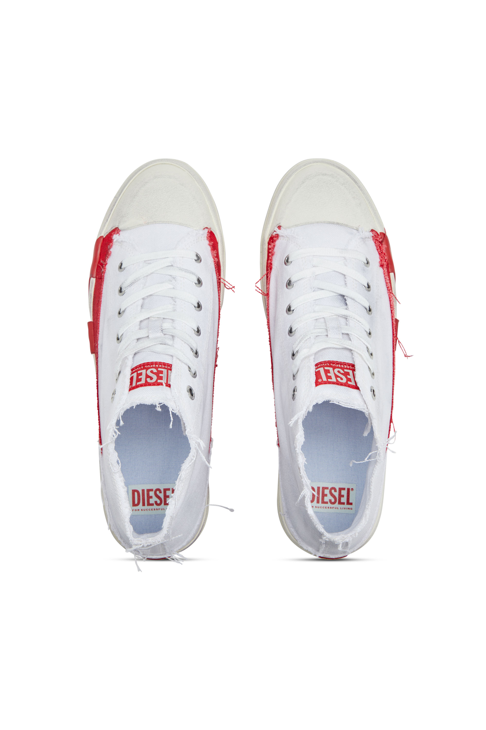 Diesel - S-D-VERSE MID, Man's Dirty-effect high-top canvas sneakers in White/Red - 5