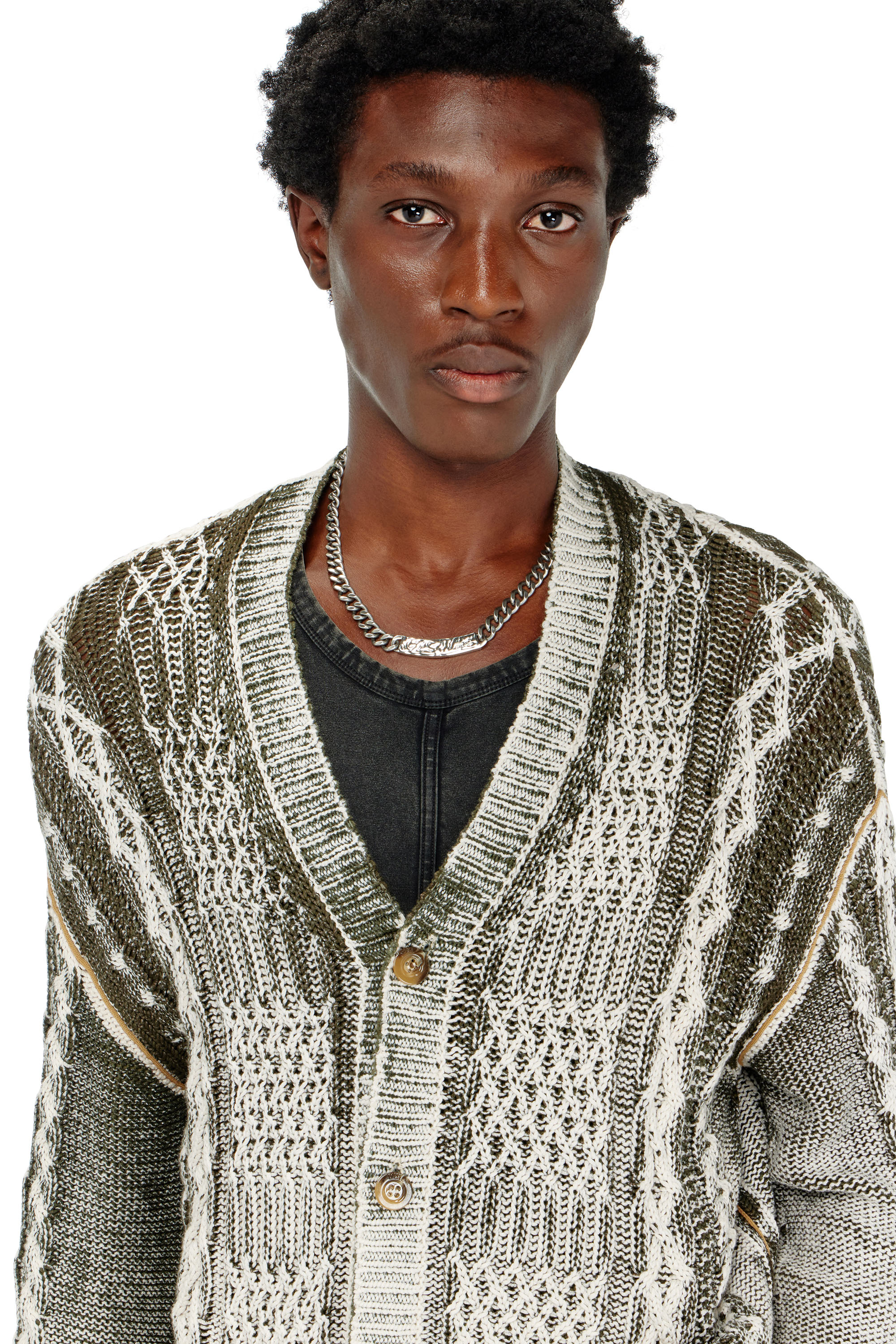 DAIRKU 22AW　in side out knit Men's Treated cable-knit cardigan | Multicolor | Diesel