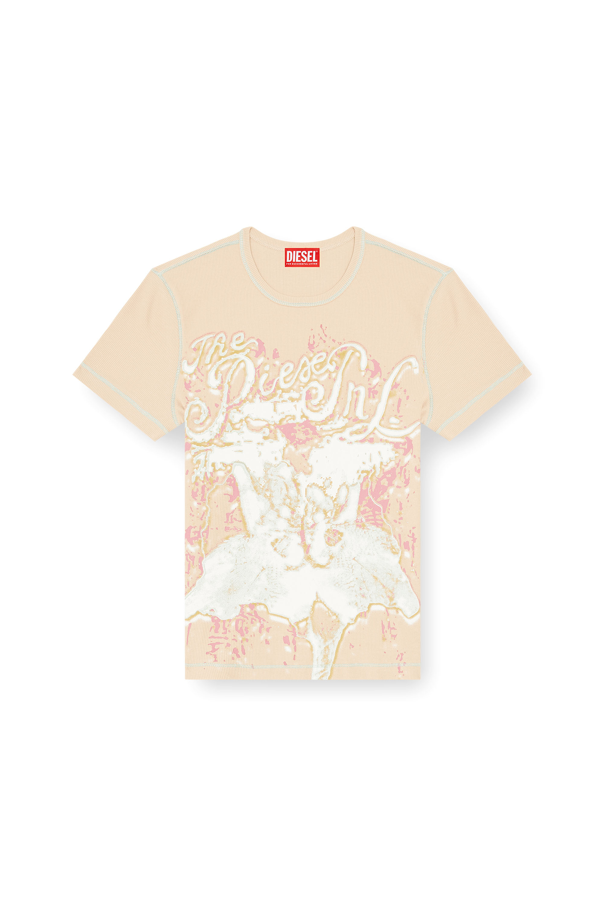 Diesel - T-BRENDA, Woman's Animalier-print top in rib stretch jersey in Pink - 3