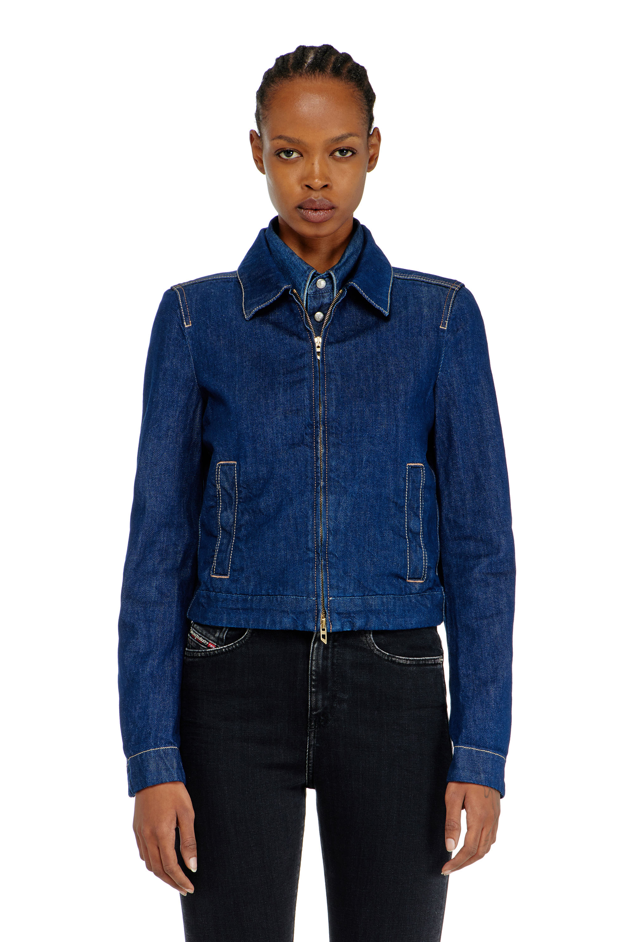 Diesel - DE-CORB, Woman's Coach jacket in rinse denim in Dark Blue - 1