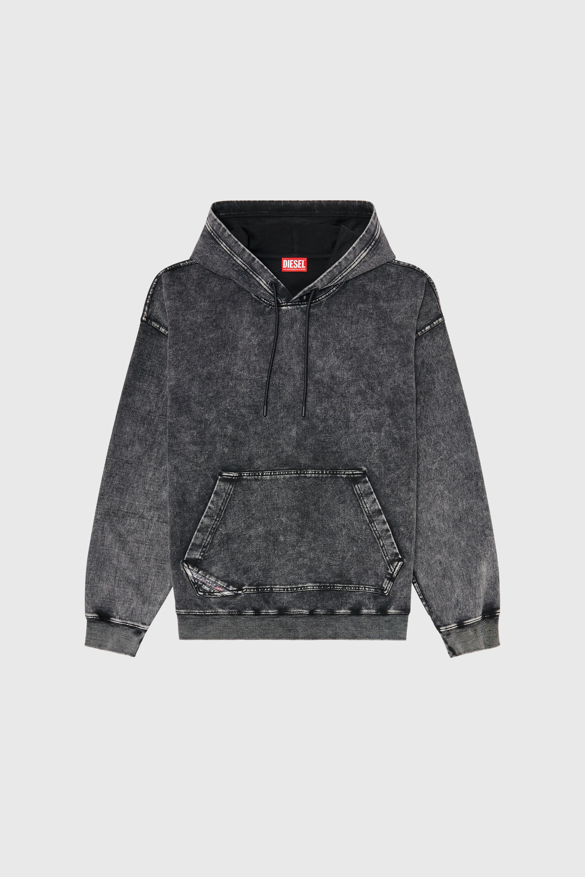 Diesel - S-BOXT-HOOD-TUK, Man's Treated denim-effect hoodie in Dark grey - 2