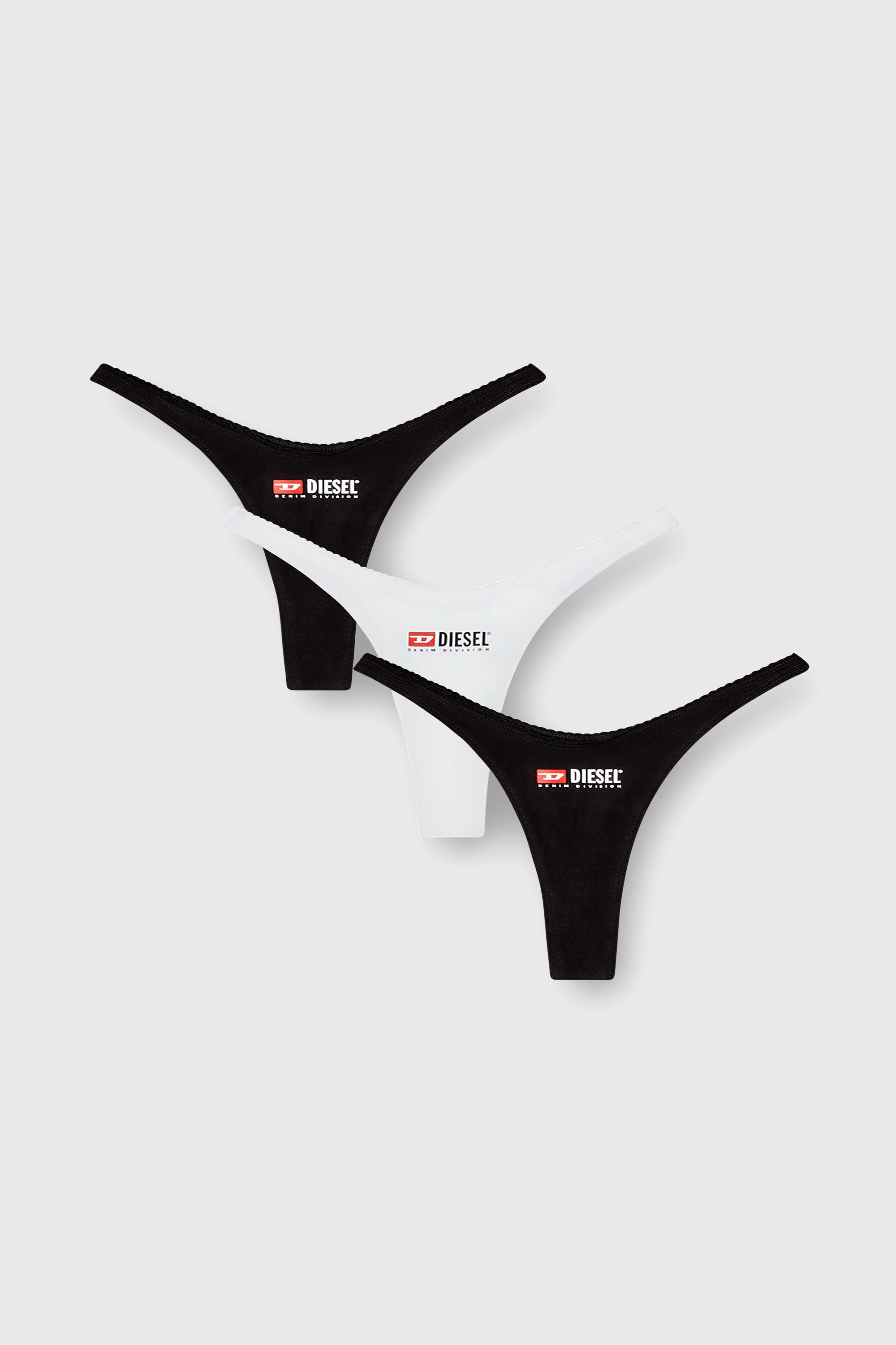 Diesel - MICRO-PUNCHY-D-CORE-3PACK, Woman's Three-pack of stretch cotton thongs with logo in Black - 1