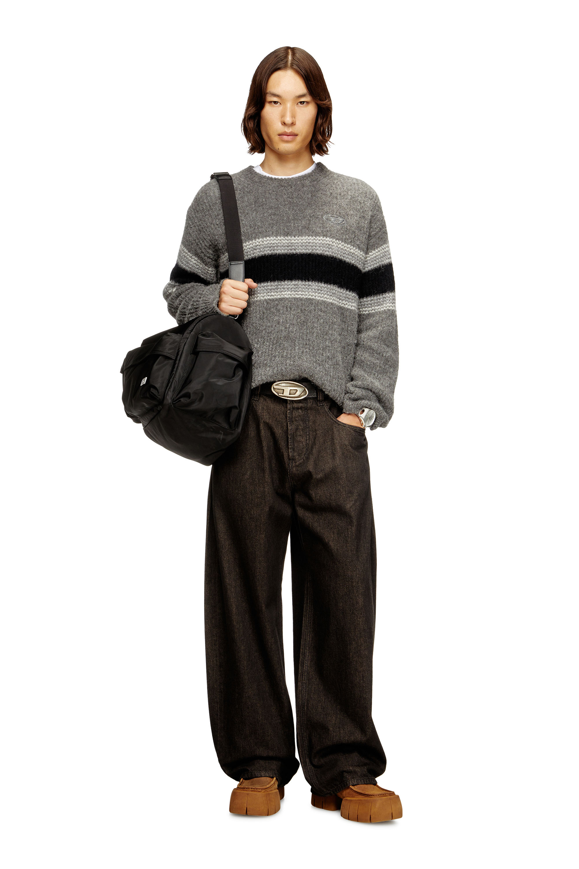 Diesel - K-SOREN, Man's Striped jumper in alpaca blend in Grey/Black - 2