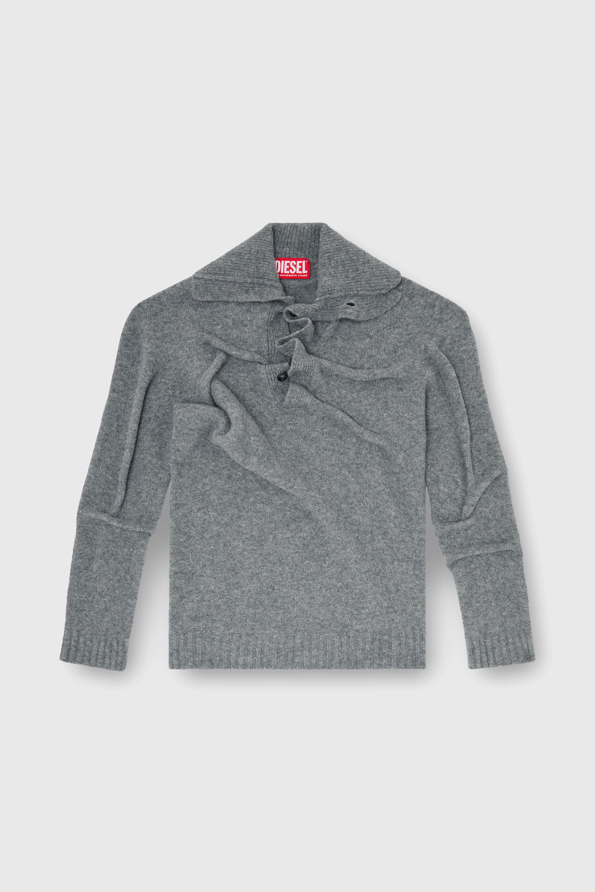Diesel - K-ANDREW, Man's Button-neck jumper in wrinkled boiled knit in null - 1