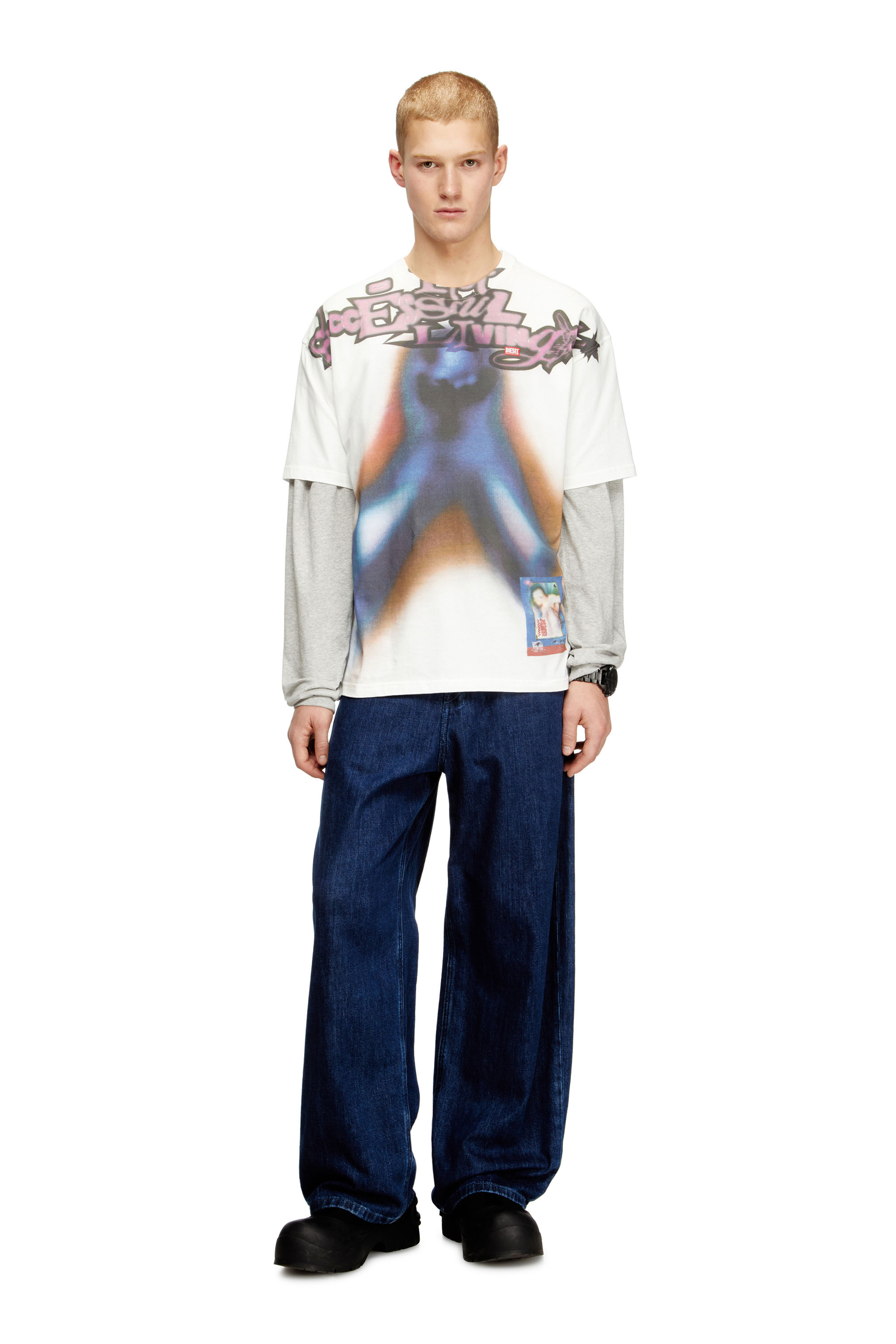 Diesel - T-BOXT-V13, Man's Relaxed cotton T-shirt with digital print in Blue/Orange - 2