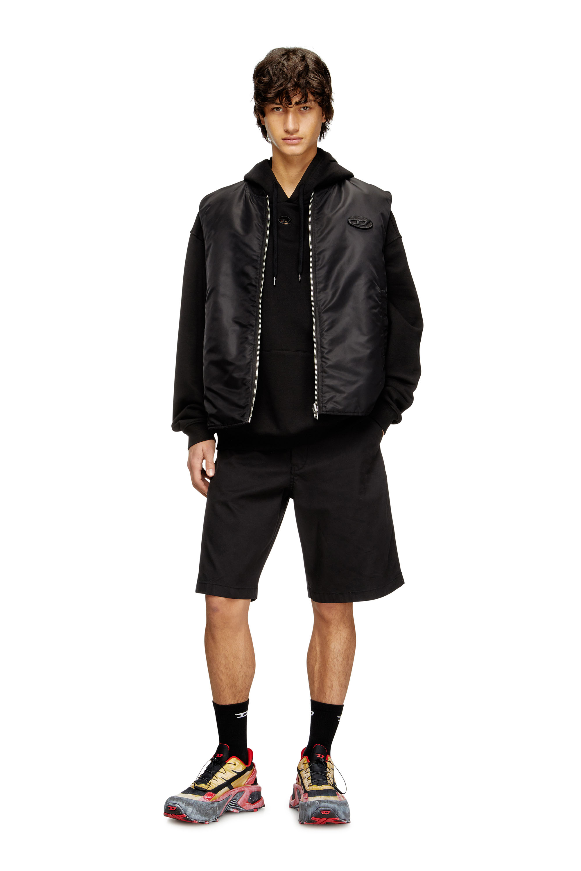 Diesel - W-TYPE-D1-SL, Man's Padded satin vest with Oval D embroidery in Black - 1