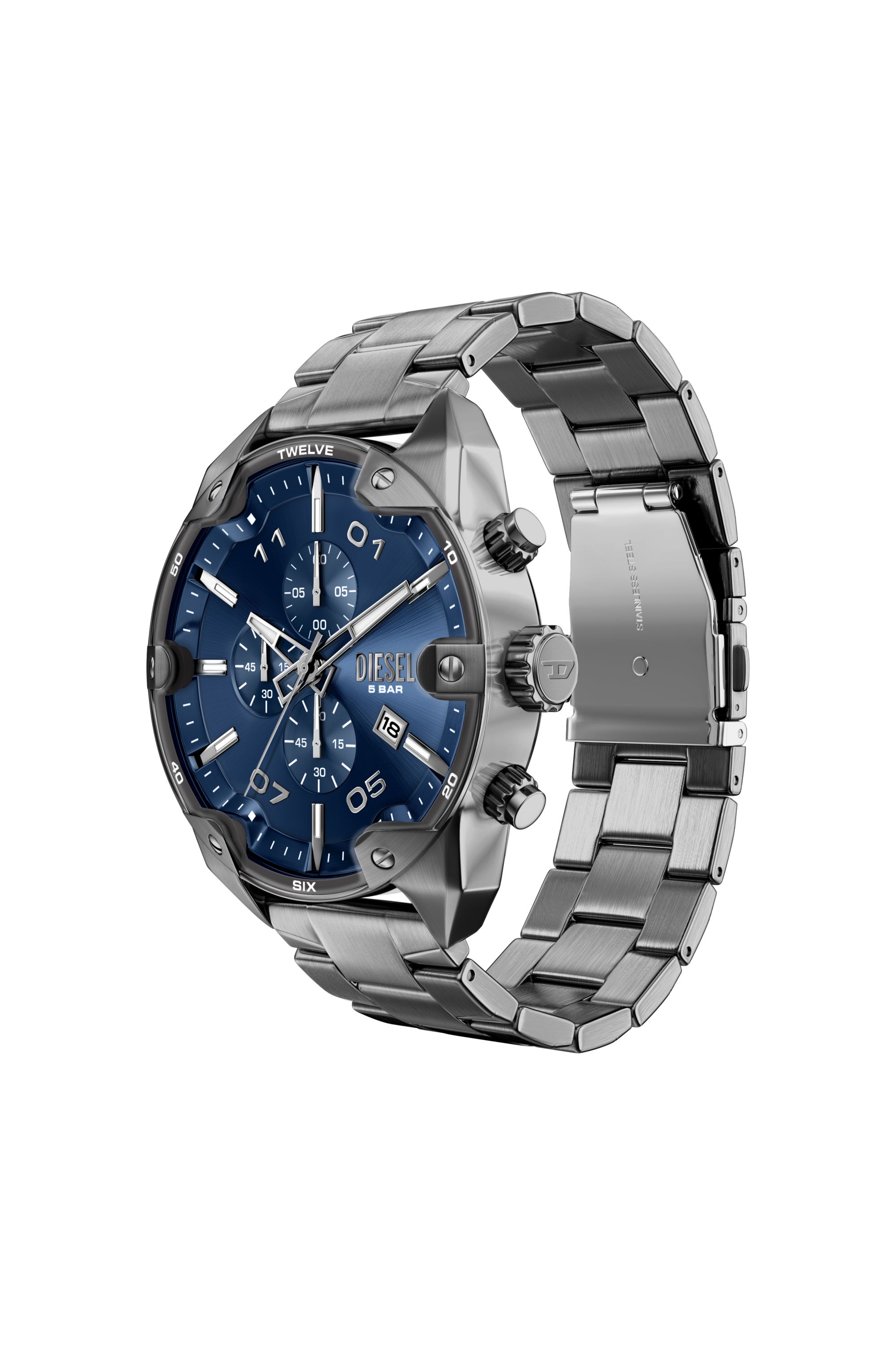 メタルトイズ D2 TOP H メカニカル SS Gray Stone Wash Men's Spiked gunmetal stainless steel watch | Grey | Diesel HU