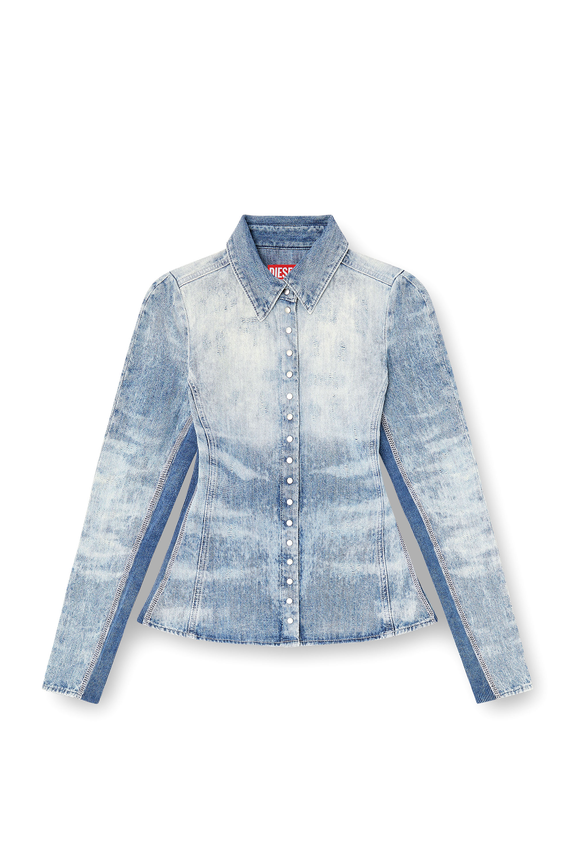 Diesel - DE-MASLY-FSH, Woman's Shirt in distressed honeycomb denim in Light Blue - 2