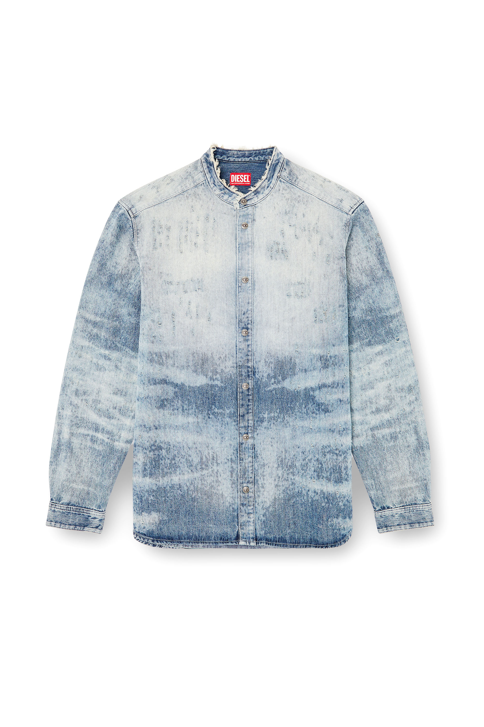 D-SIMP-FSH, Light Blue Diesel - D-SIMP-FSH, Man's Shirt in distressed honeycomb denim in Light Blue - 2