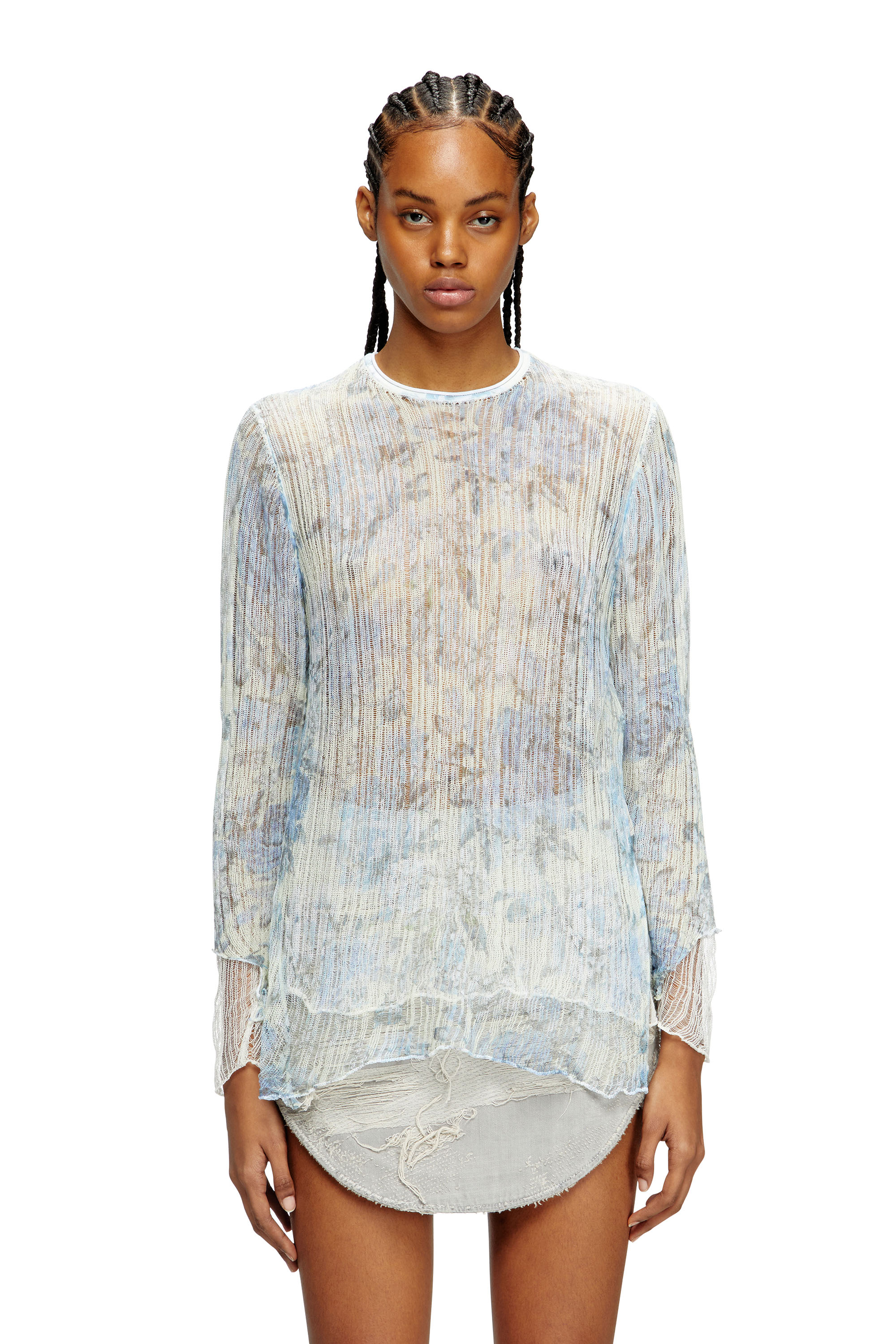 Diesel - K-AASMOS-A, Unisex's Dishevelled knit jumper with floral print in Light Blue - 6