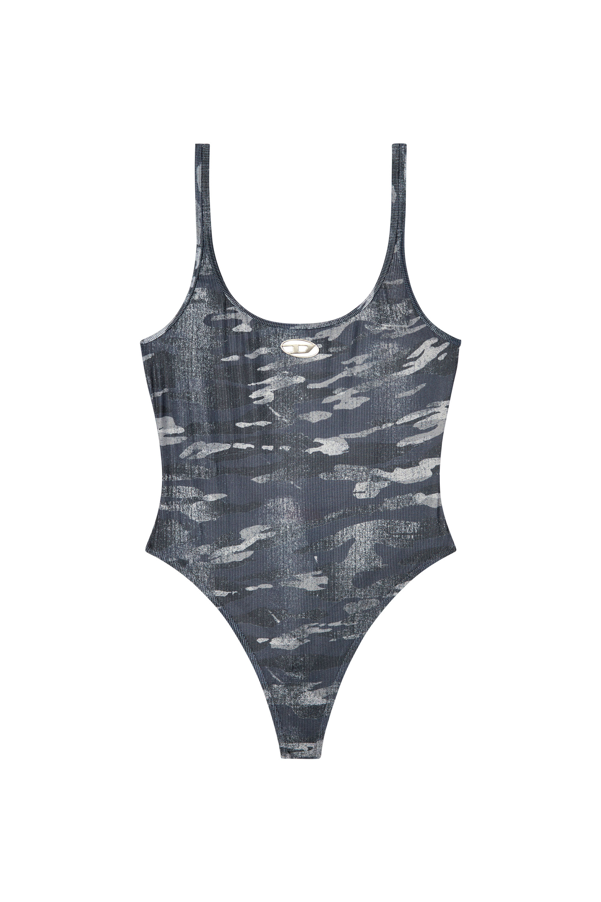 Diesel - UT-BODY-UTLT, Woman's Camo swimsuit with cut-out logo in Black - 4