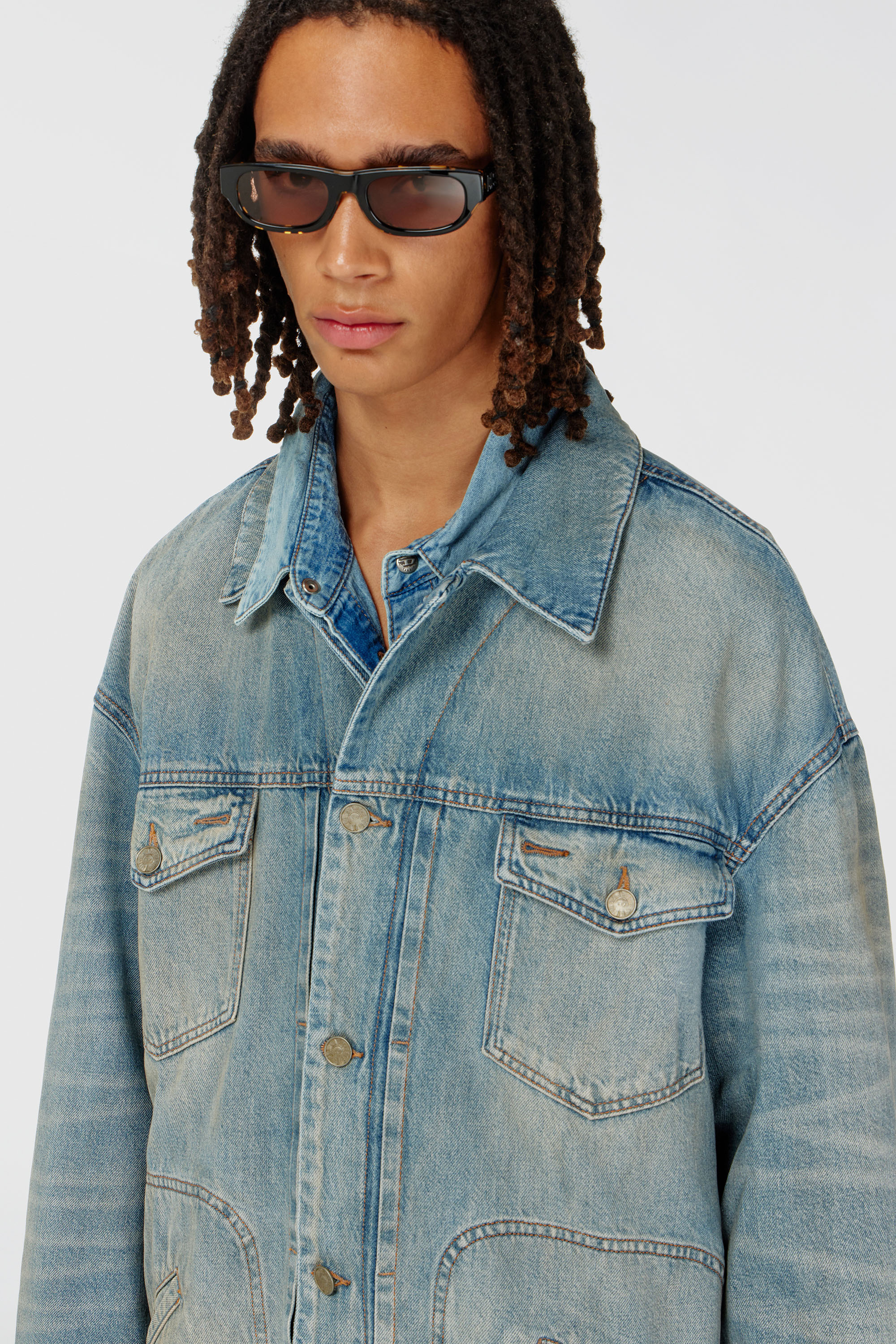 Diesel - D-ARI-S, Man's Denim jacket with contrast hem in Grey/Blue - 5