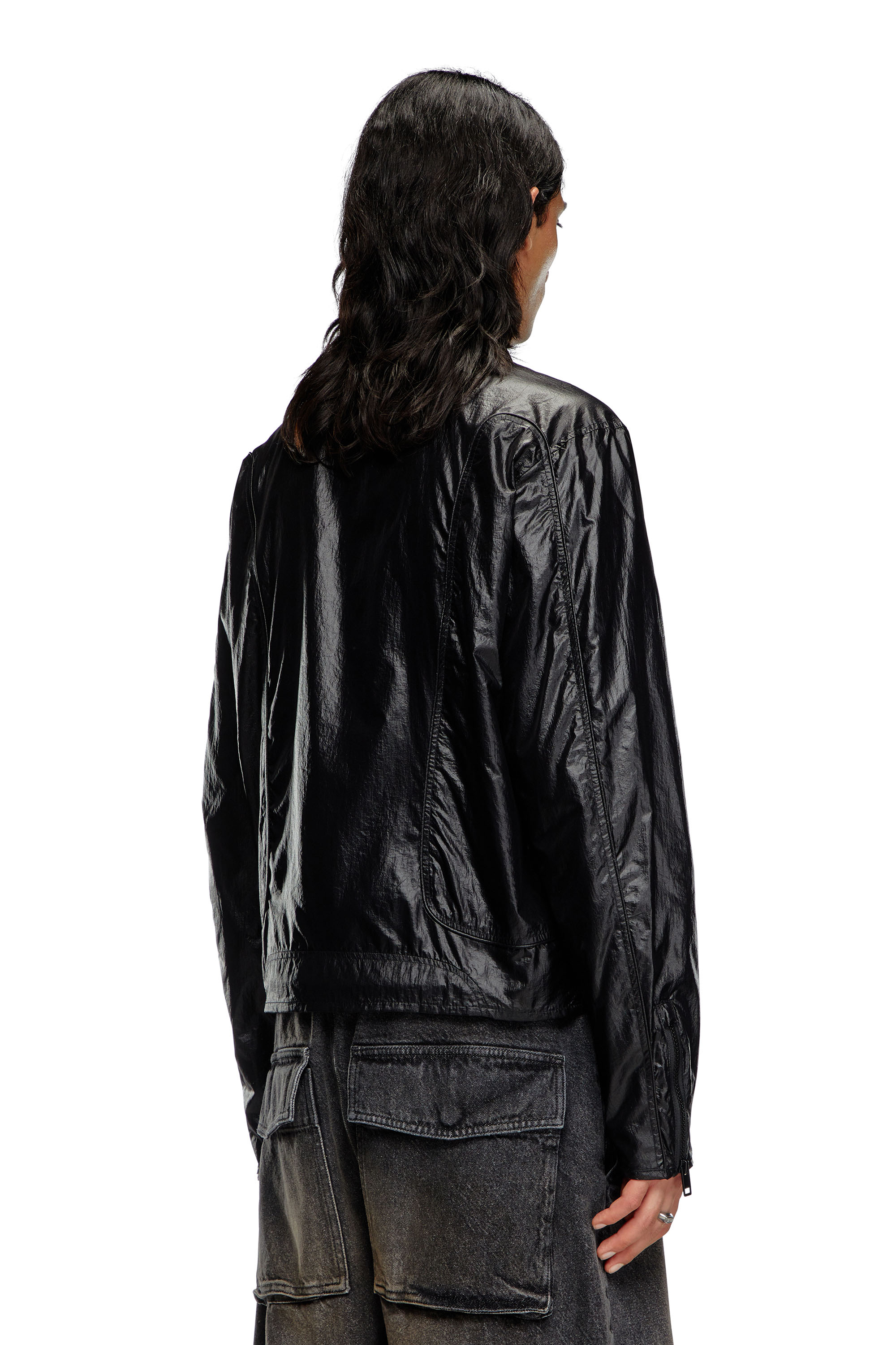 Diesel - J-CLAYS, Man Biker jacket in shiny ripstop in Black - Image 4