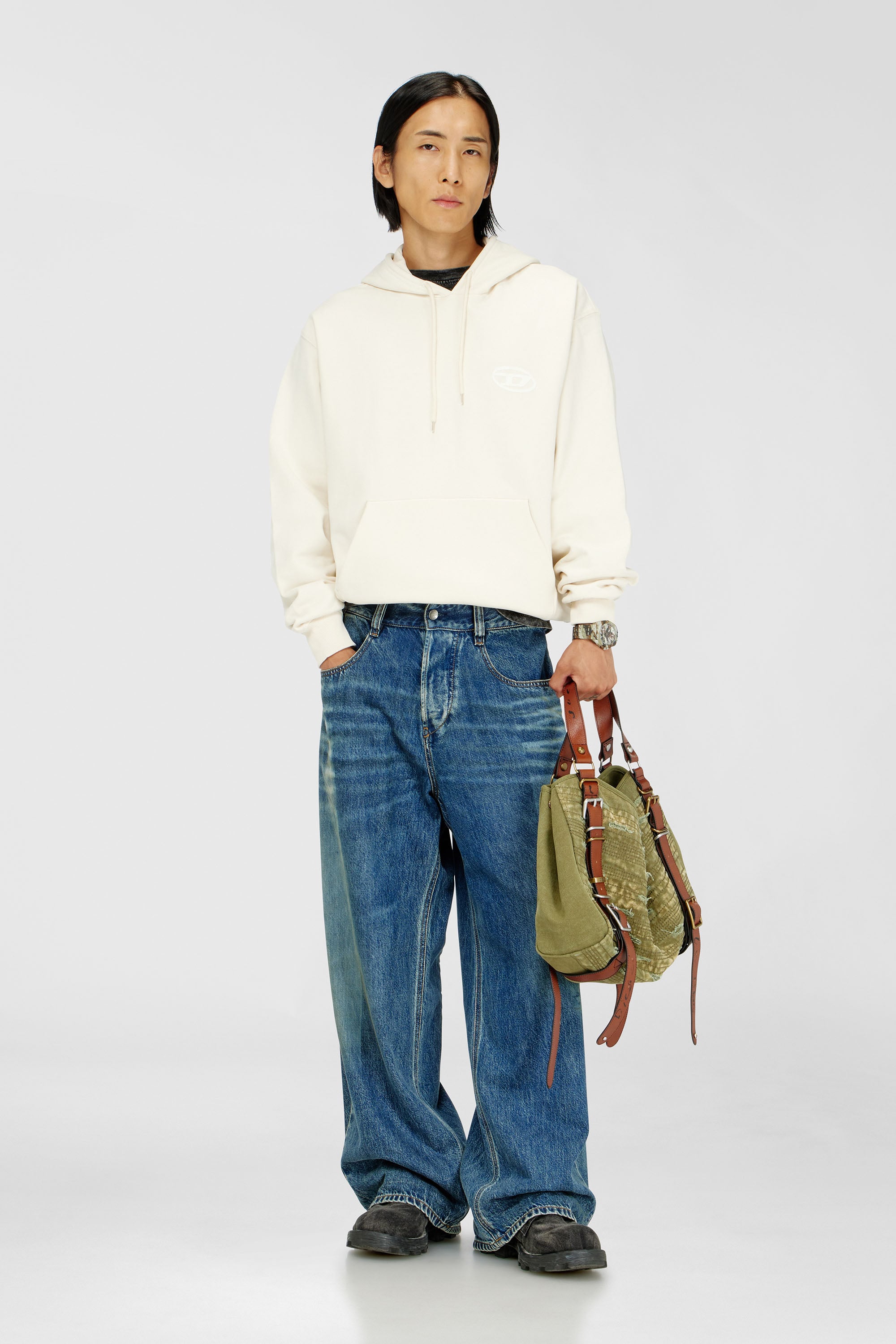 Diesel - S-LUK-H-T92, Man's Cotton hoodie with tonal Oval D logo embroidery in White - 2