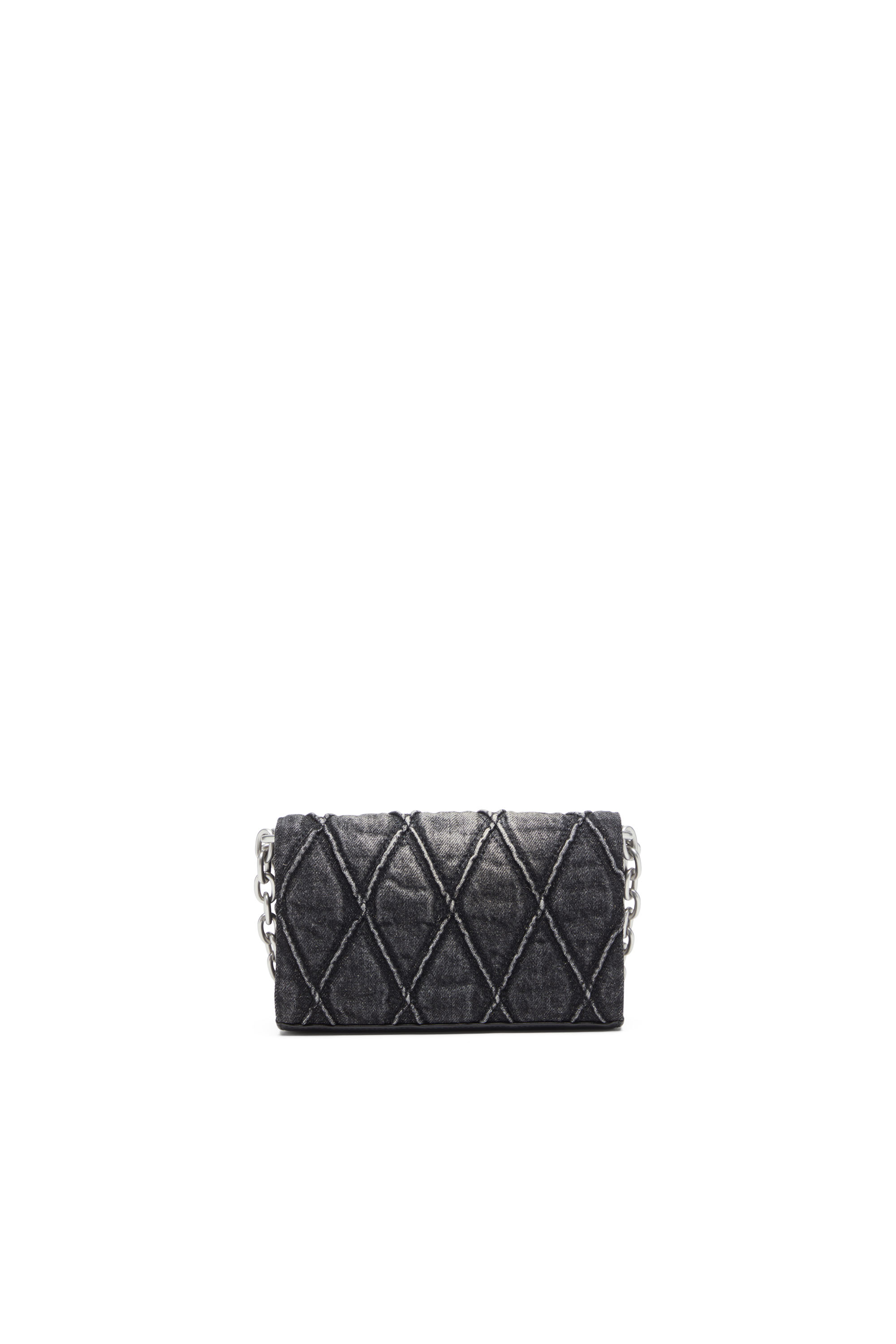 Diesel - CHARM-D WALLET STRAP, Woman's Wallet purse in argyle quilted denim in Black - 2