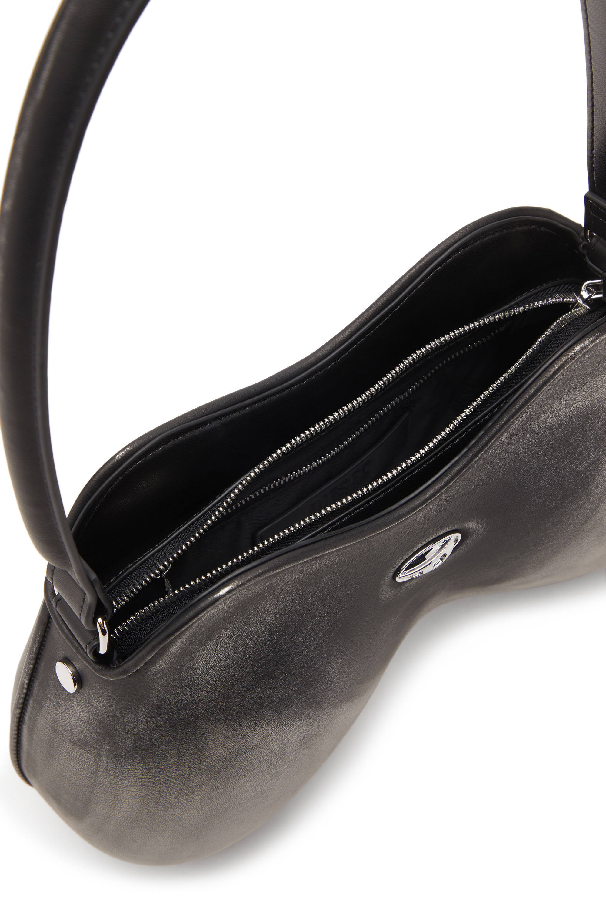 Diesel - DOUBLE-D SHOULDER, Woman's Double-D-Rigid shoulder bag in brushed PU in Black/Silver - 3