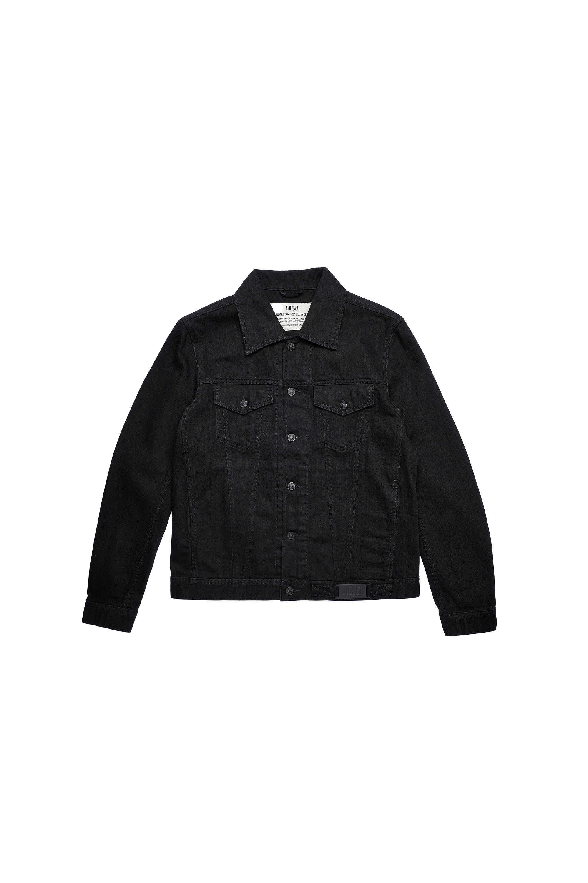 black denim jacket white collar