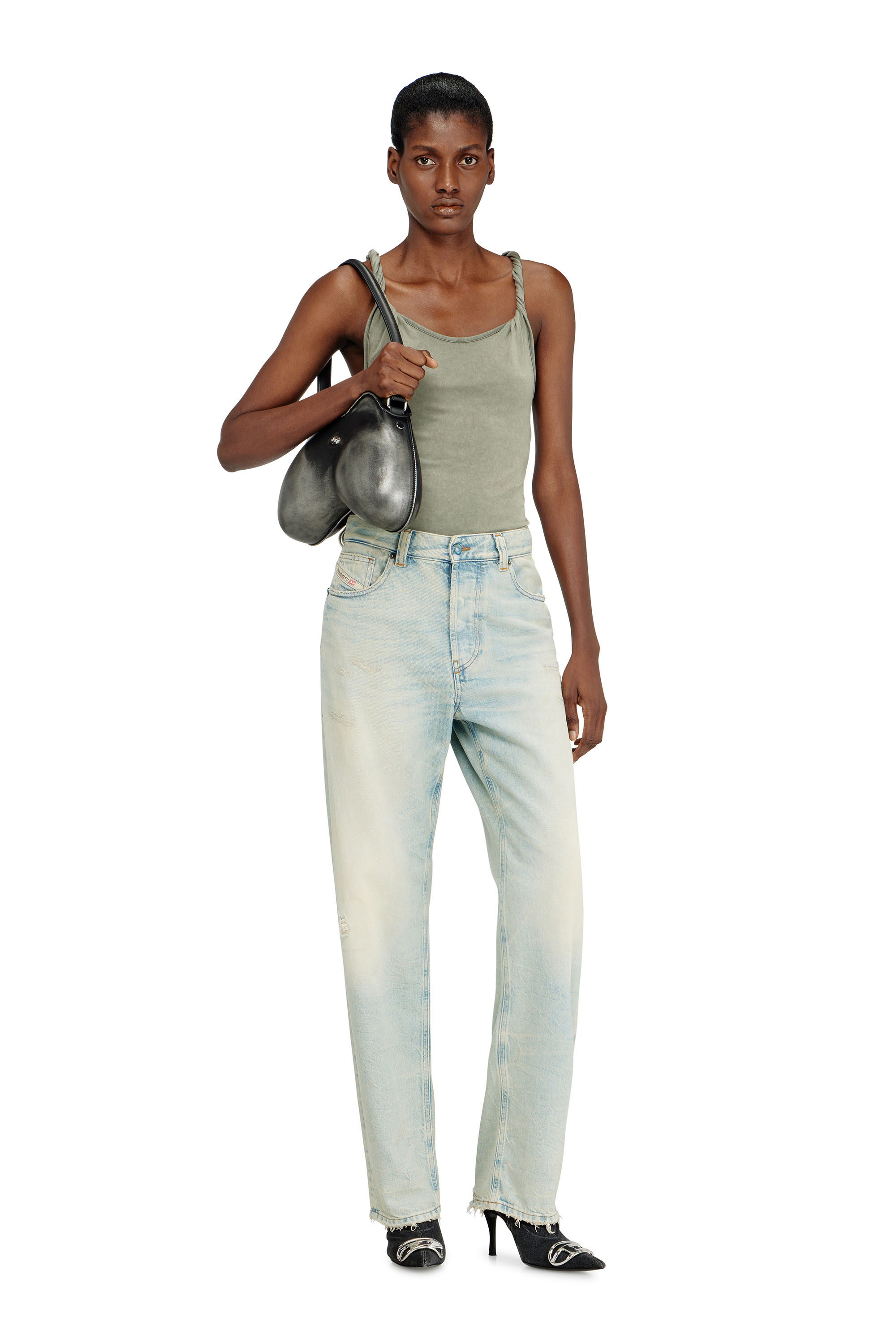 Diesel - DOUBLE-D SHOULDER, Woman's Double-D-Rigid shoulder bag in brushed PU in Black/Silver - 6