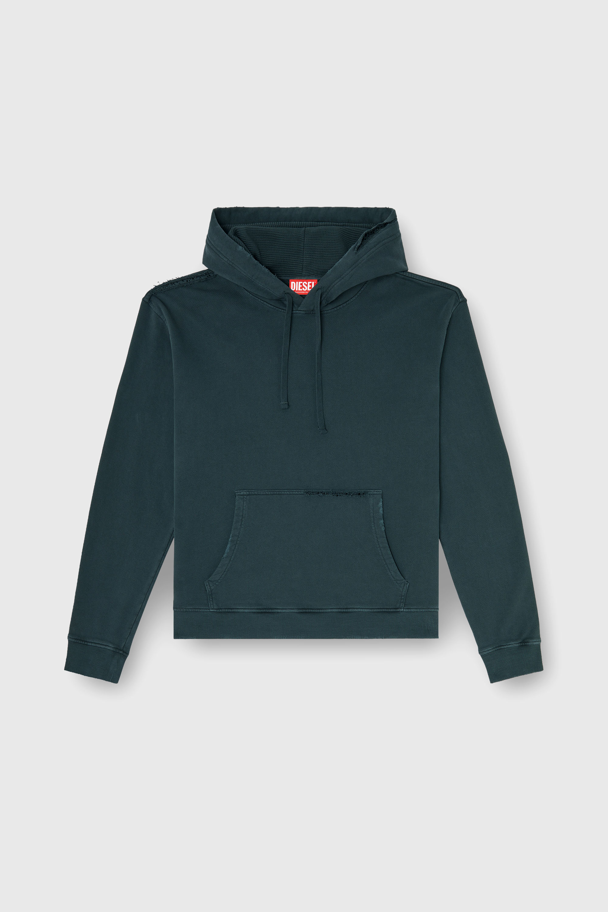 Diesel - S-NORM-HOOD-CRYSTALS, Man's Hoodie with rips and crystal details in Dark Green - 2