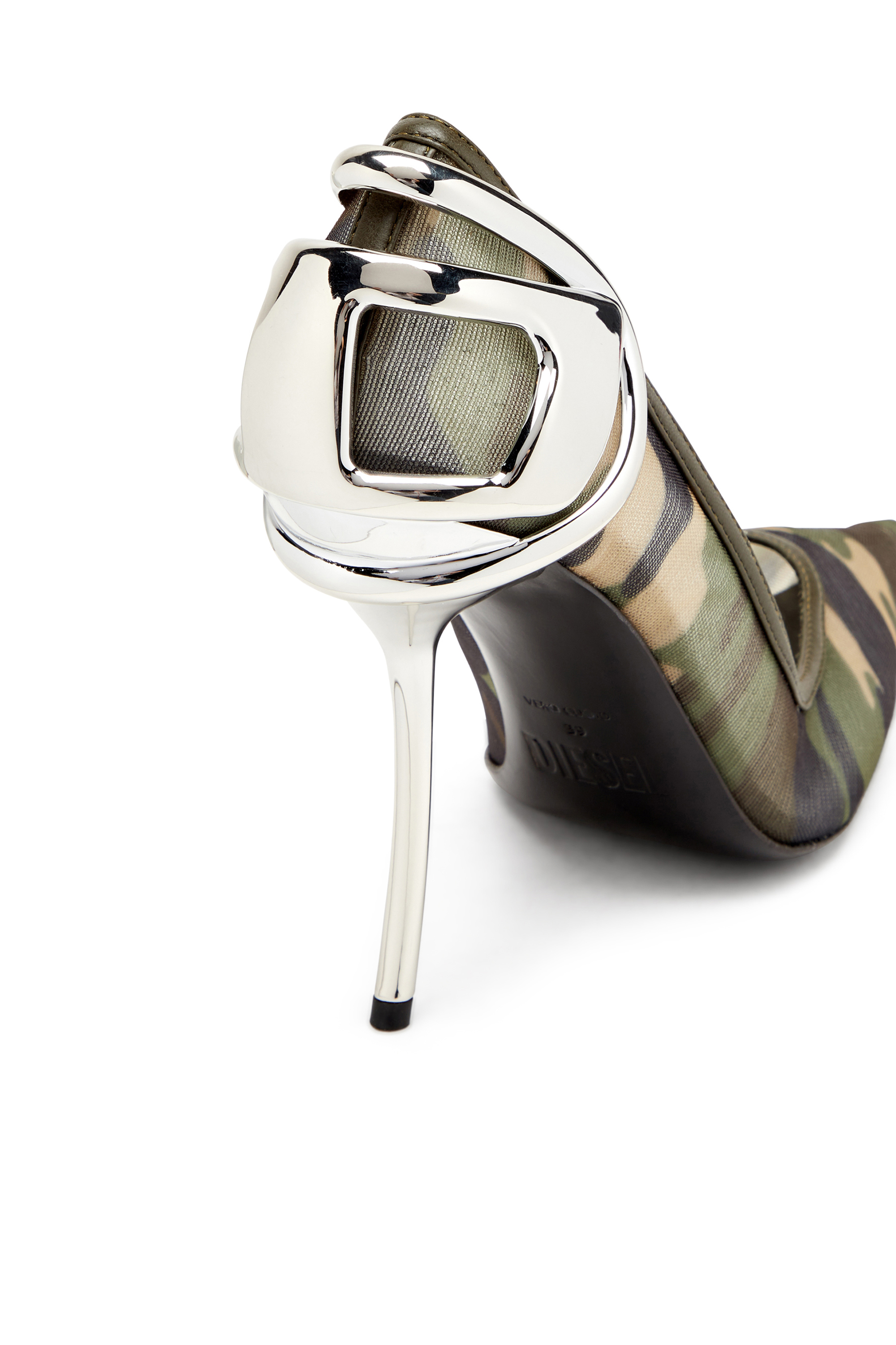 Diesel - D-TEN&HALF P, Woman's D-Ten&Half-Camo-mesh pumps with curved heel in Military Green - 6