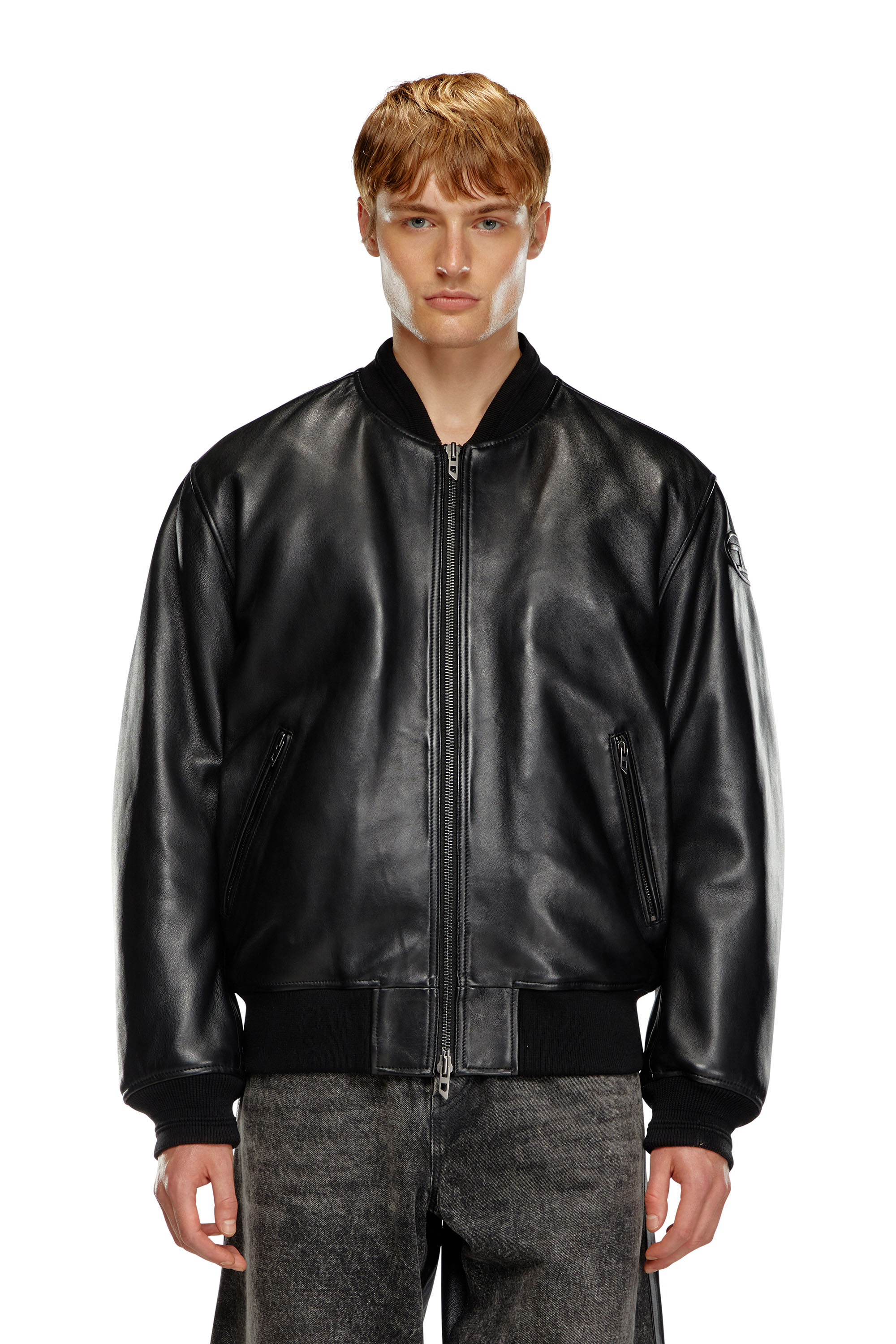 Diesel - L-KHAN, Man's Leather bomber jacket in Black - 6