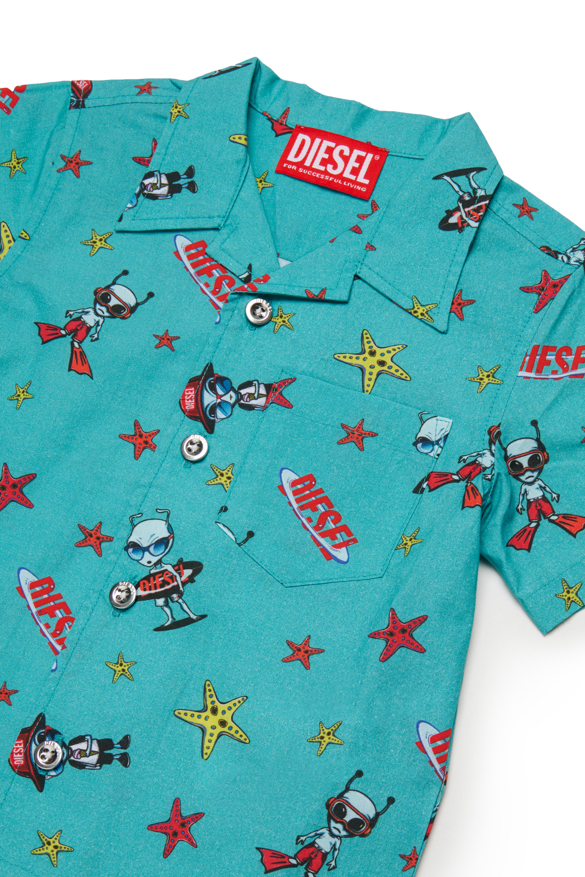 Diesel - MCALYB, Man's Cotton shirt with all-over prints in Water Green - 3