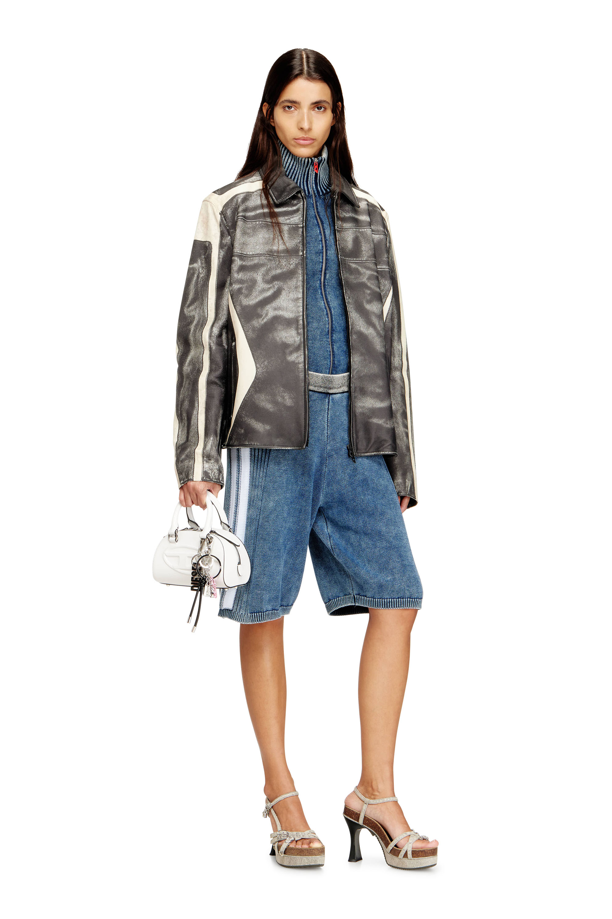 Diesel - M-ESTHER, Woman's Knitted shorts with sporty bands in Blue - 2