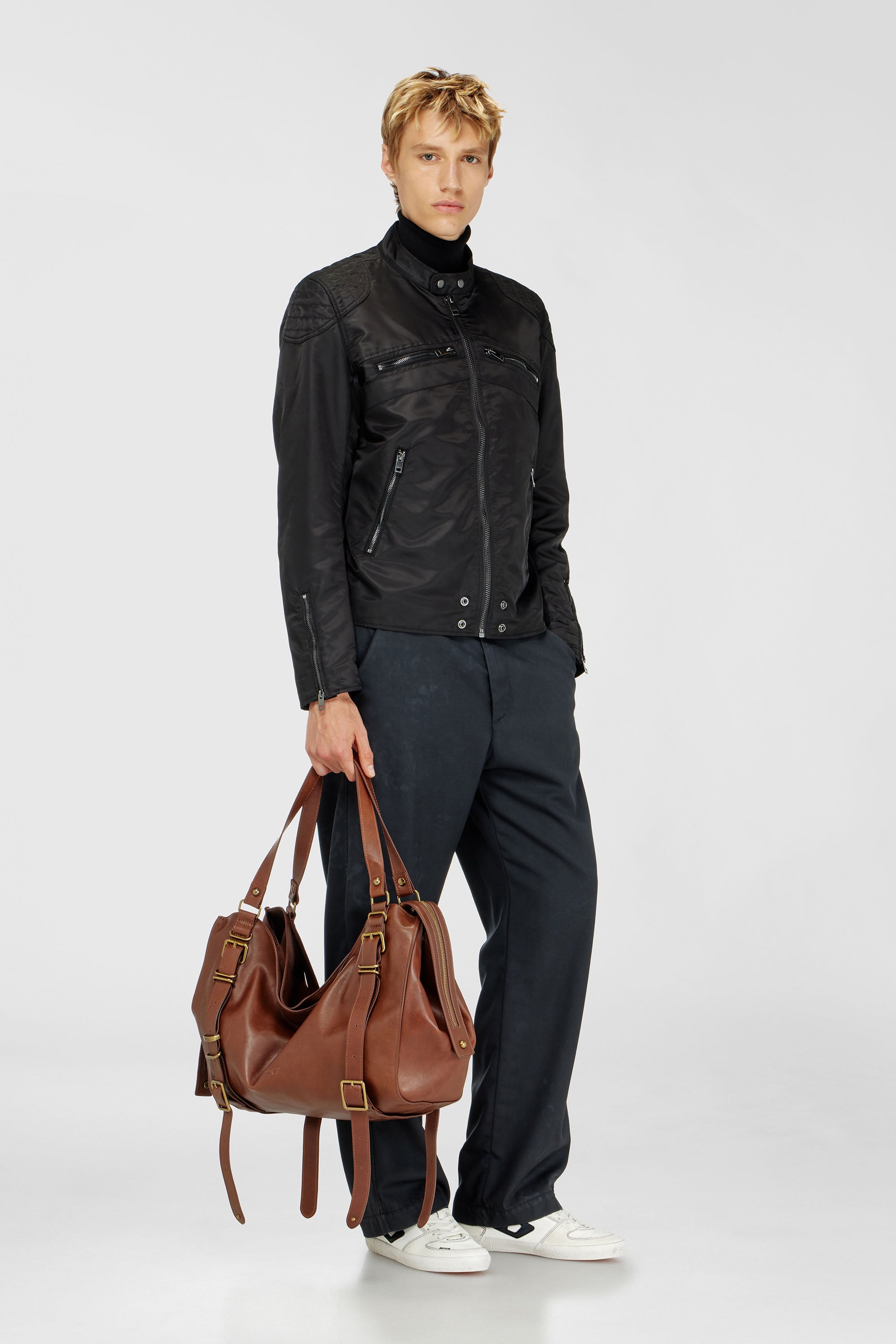 Diesel - J-GLORY-T92, Man's Nylon jacket with quilted shoulders and zip pockets in Black - 2