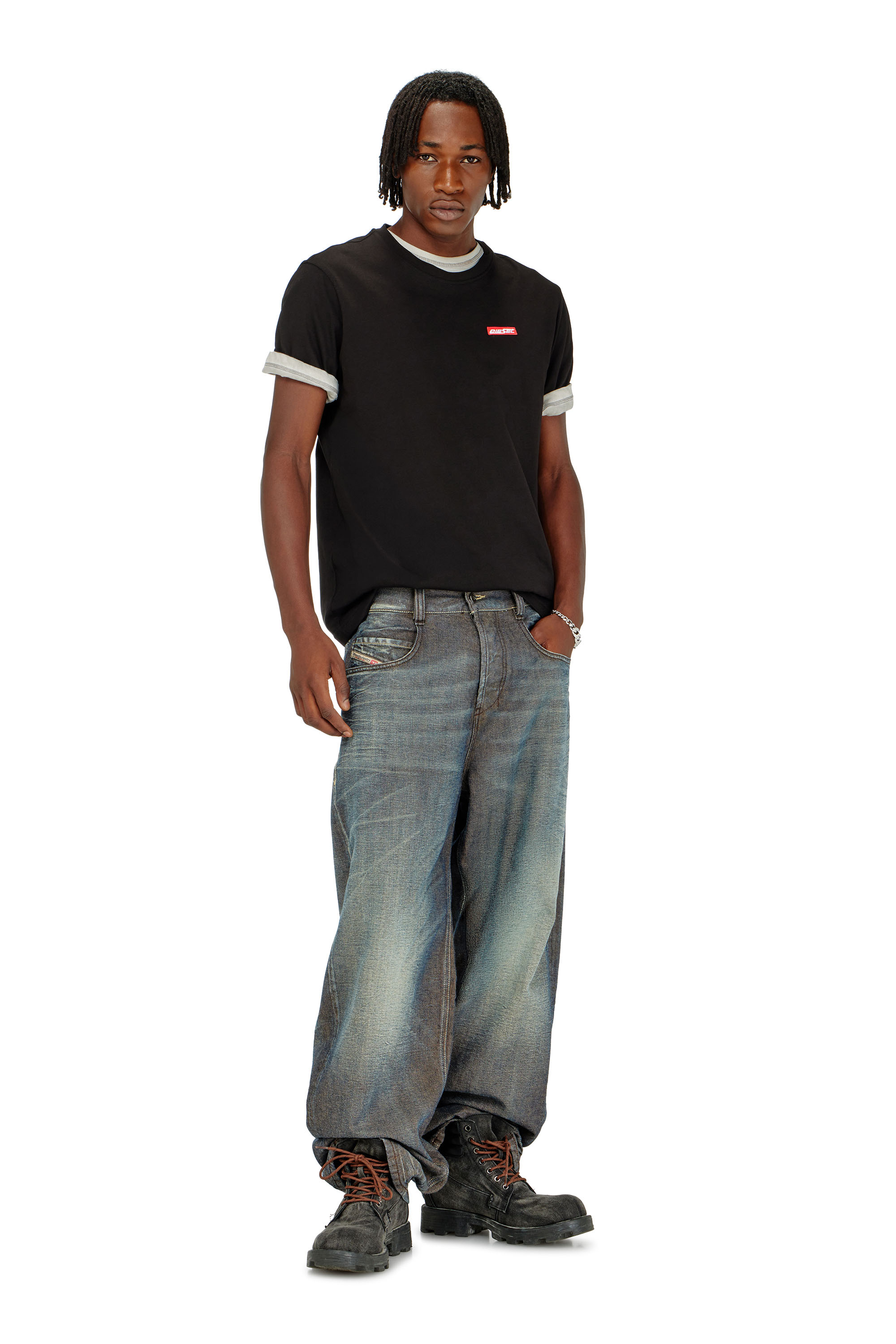 Diesel - T-ADJUST-AA12, Man's Cotton T-shirt with logo patch in Black - 2