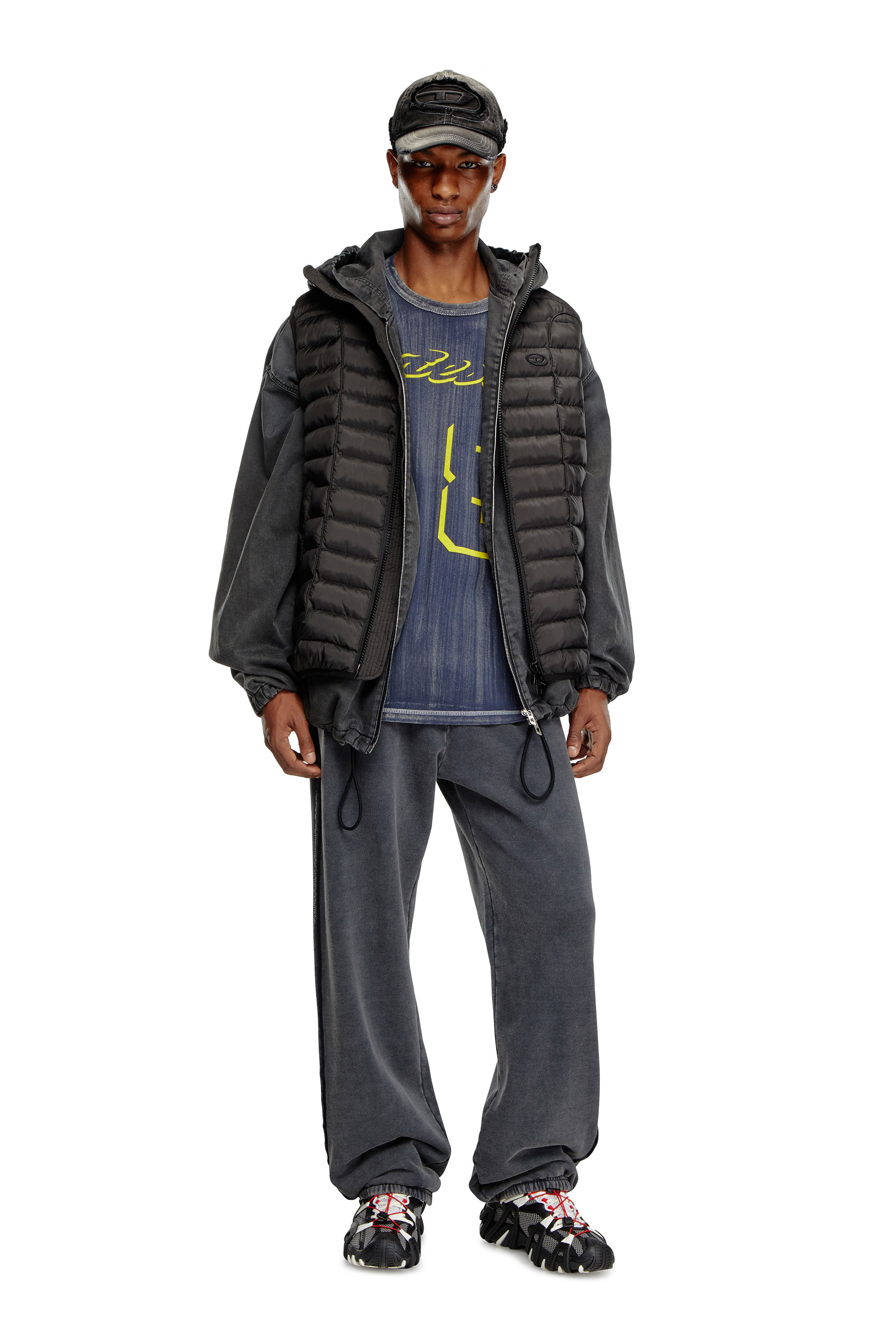 Diesel - W-TEMPLE, Man's Hooded puffer vest in light nylon in Black - 1