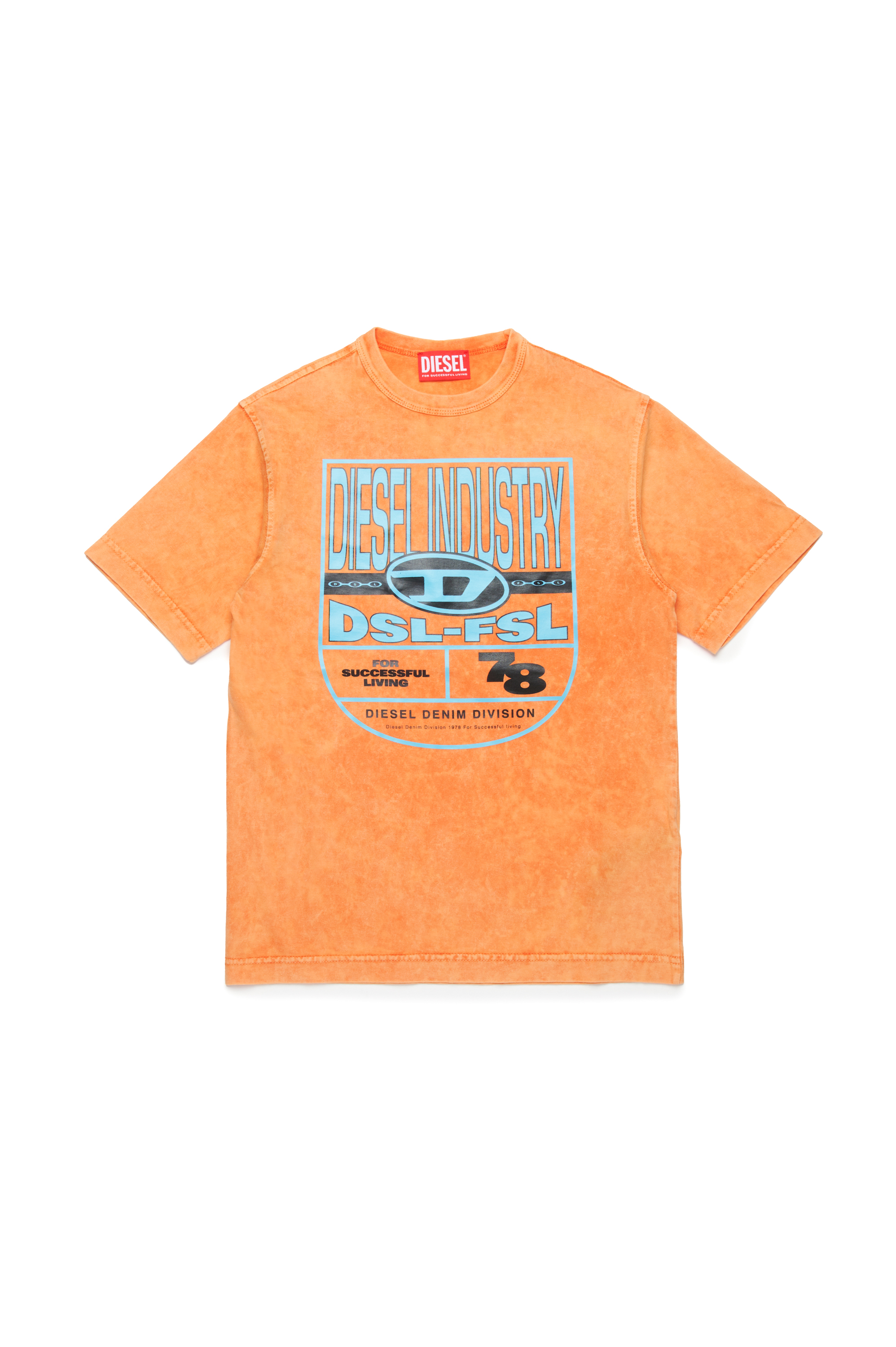 Diesel - TWASHN1 OVER, Man's Marbled T-shirt with logo graphic in Orange - 1