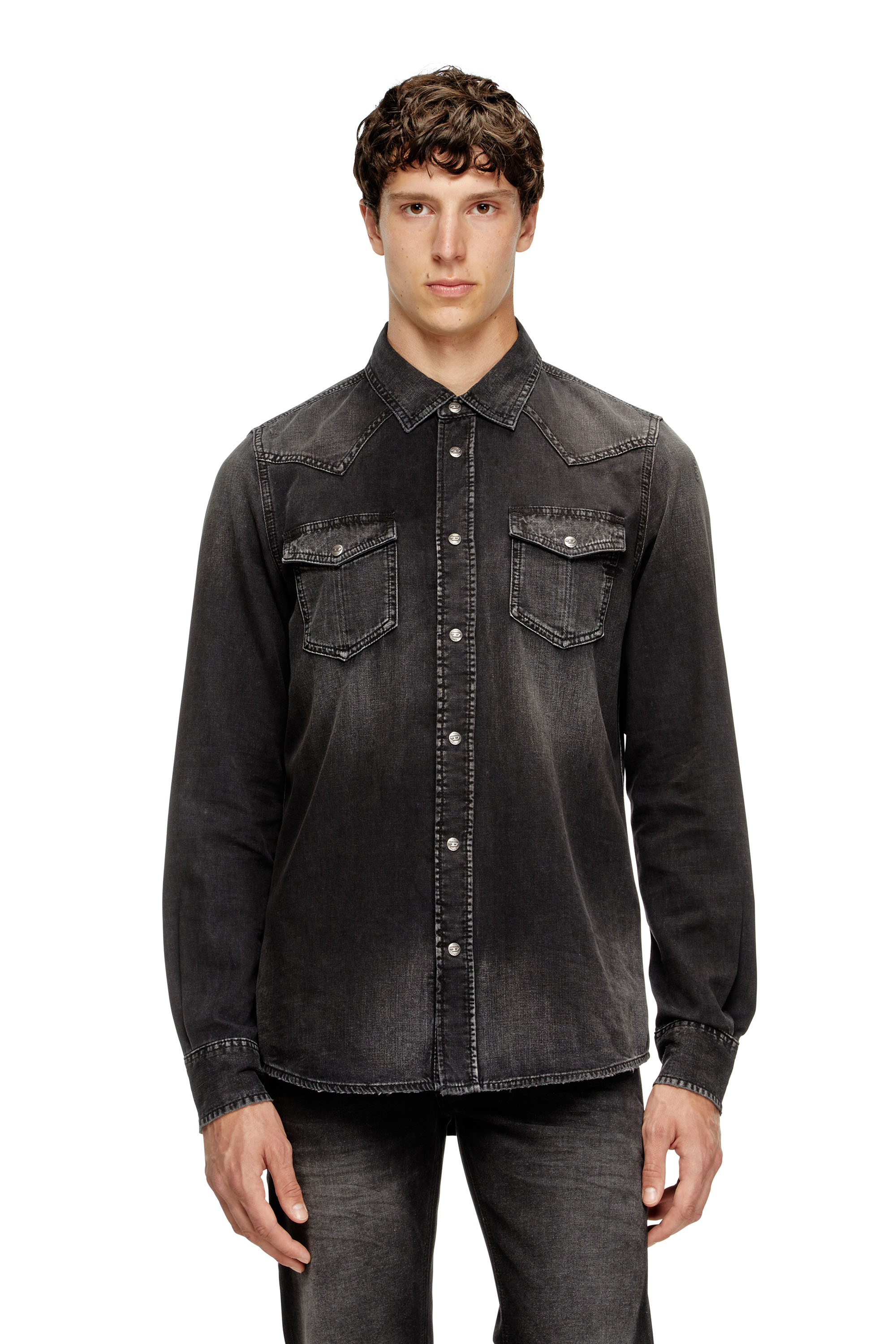 Diesel - D-VEGA, Man's Denim overshirt in Black - 1