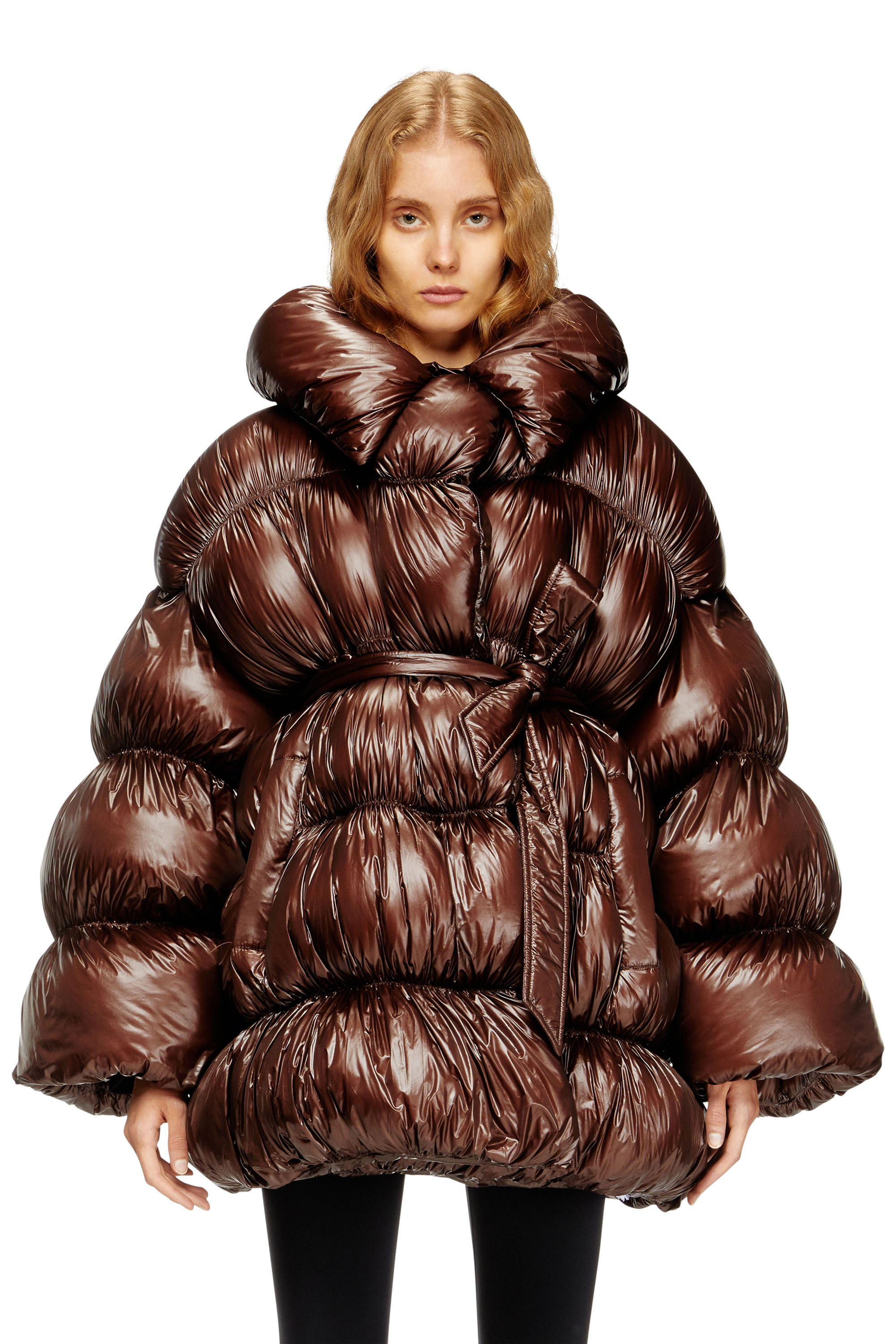 Diesel - W-INONA, Woman's Short quilted down coat with belt in Brown - 3