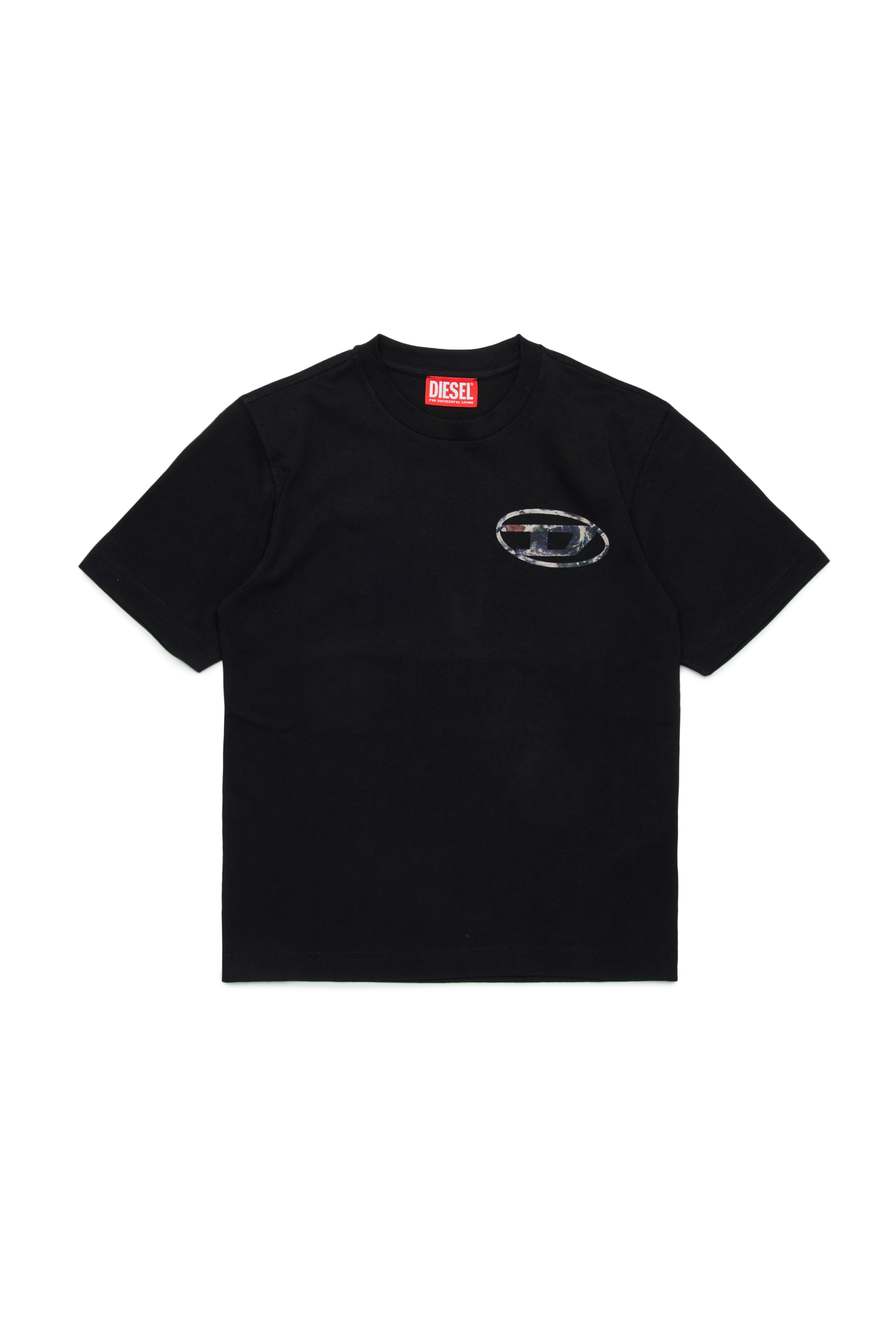 Diesel - TWASHL6 OVER, Man T-shirt with marble effect oval logo in Black - Image 1