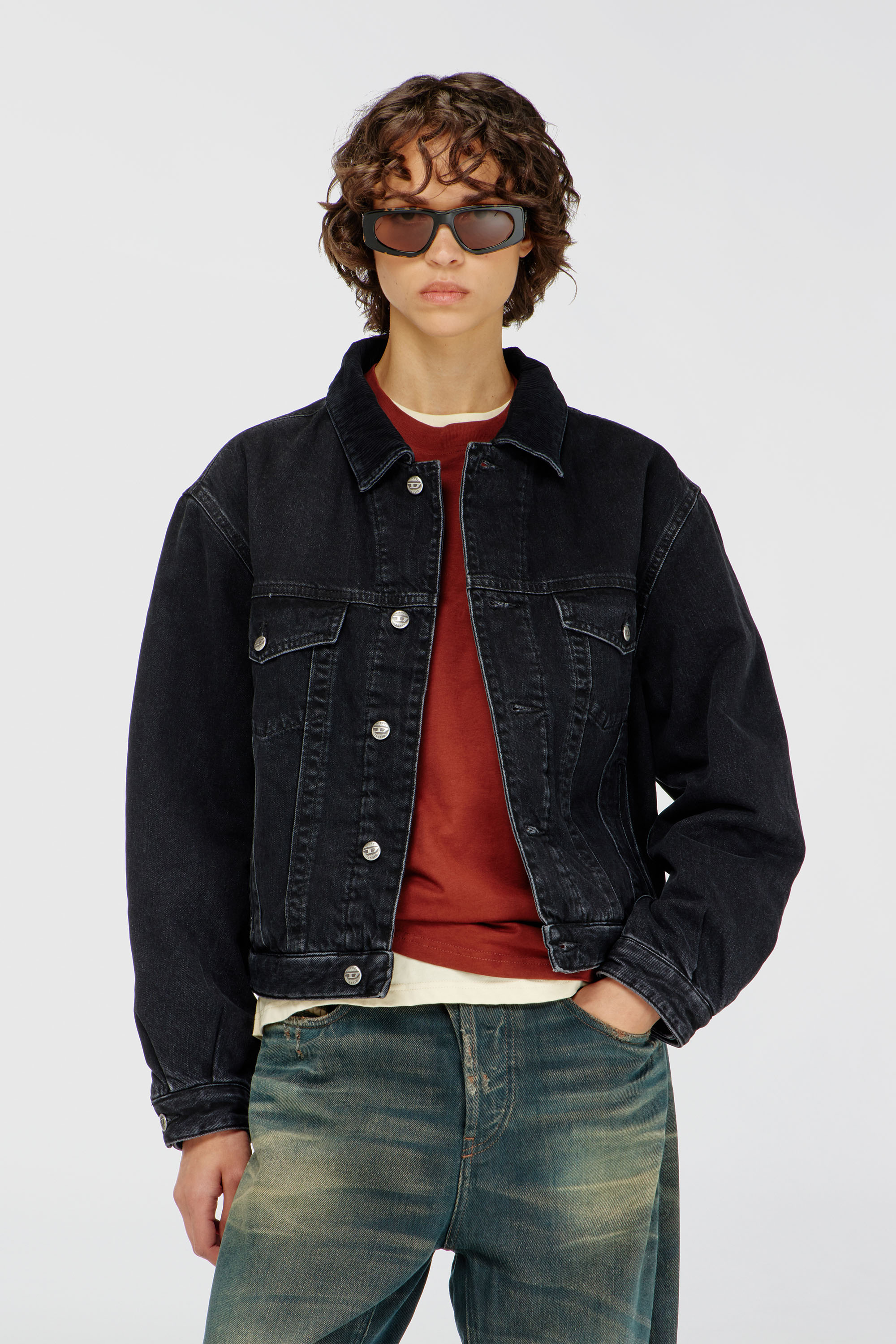 Diesel - D-RANGER-T, Unisex's Padded trucker jacket in denim in Black - 1