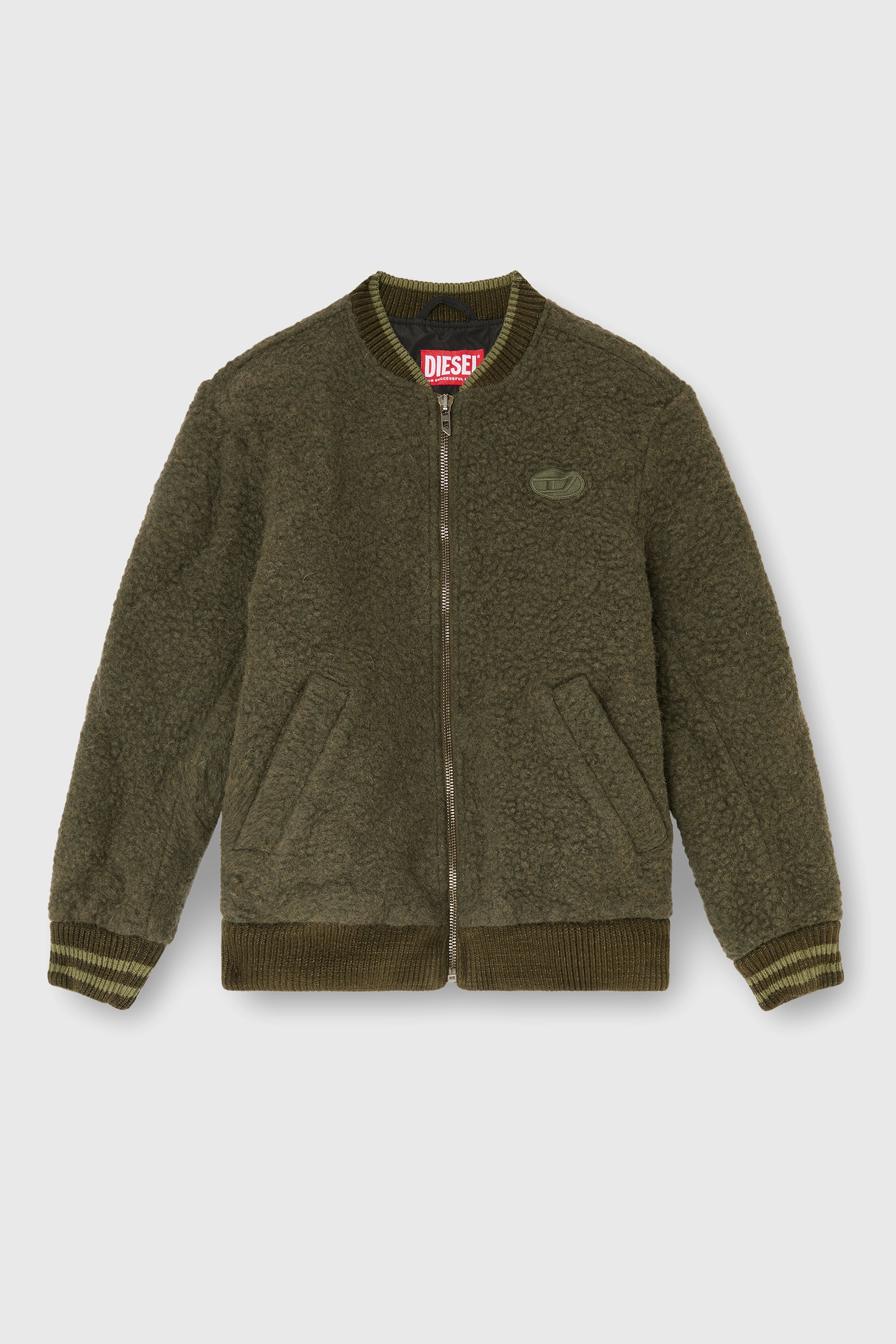 Diesel - S-REDS, Man's Whool mix bomber jacket with ribbed trims in Dark Green - 2