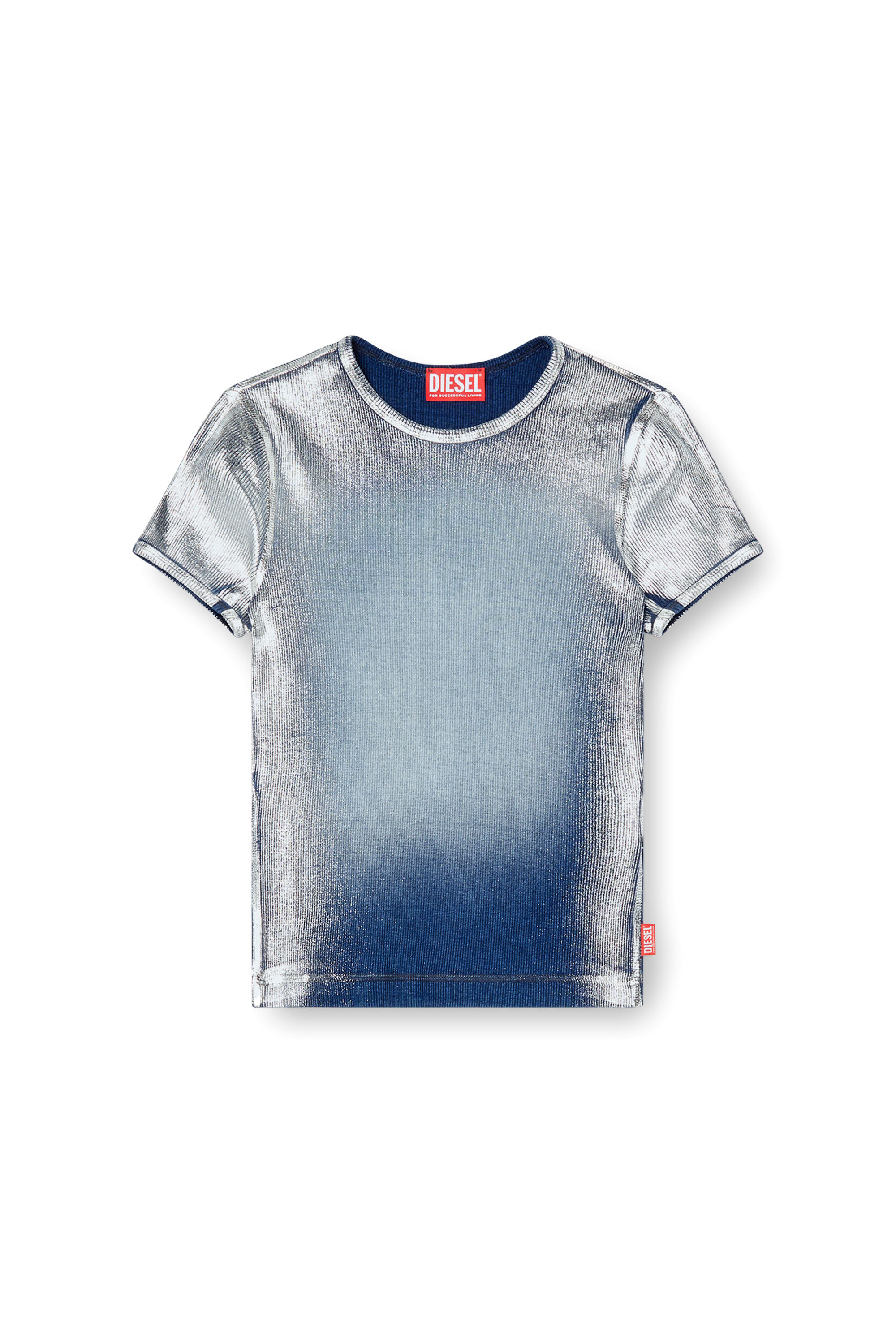 Diesel - T-ELE-LONG-Q1, Woman's Faded metallic T-shirt in Light Blue - 4